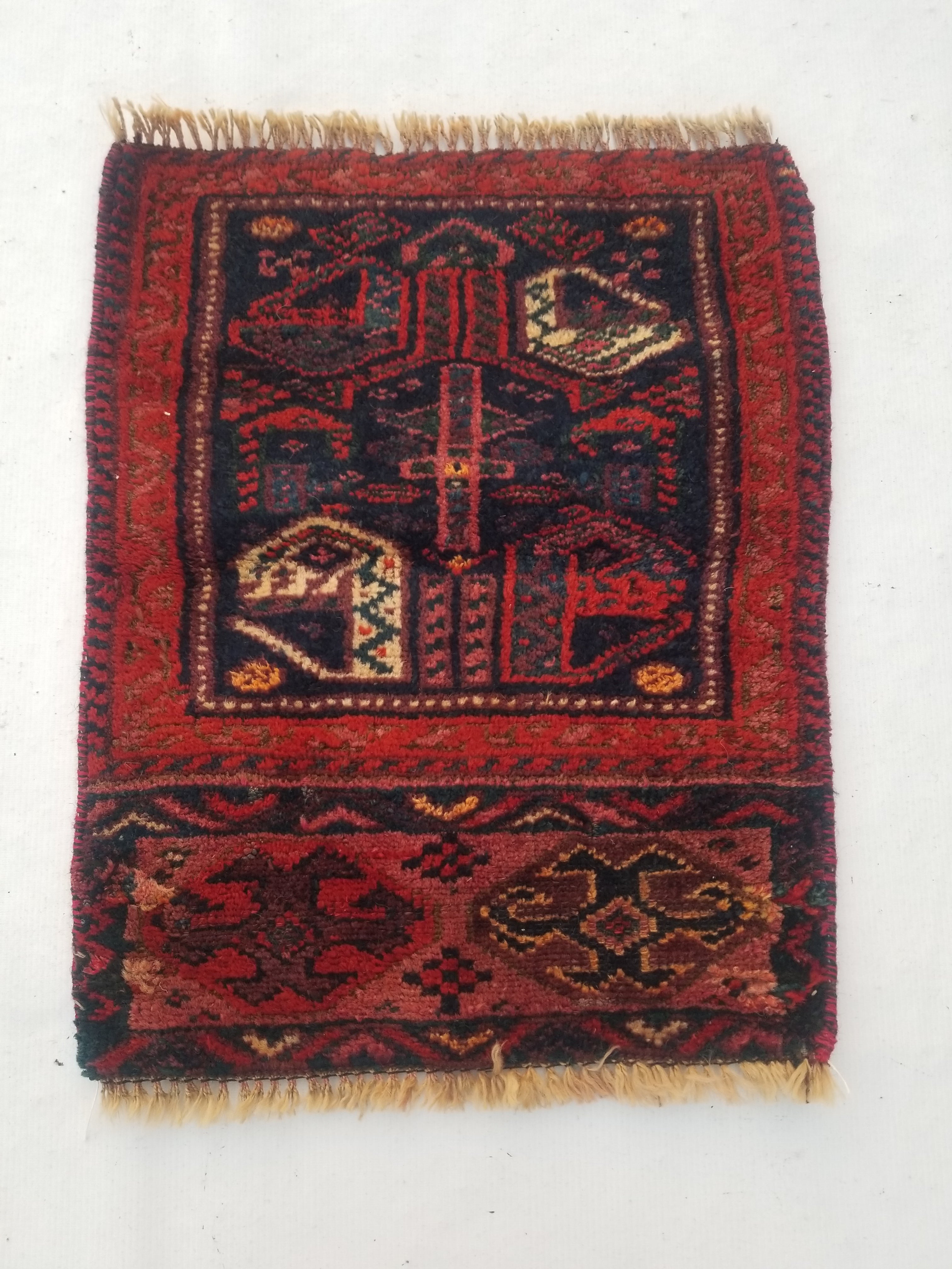 Antique Traditional Handmade Afghan Wool Multicolor Rug 58x47cm