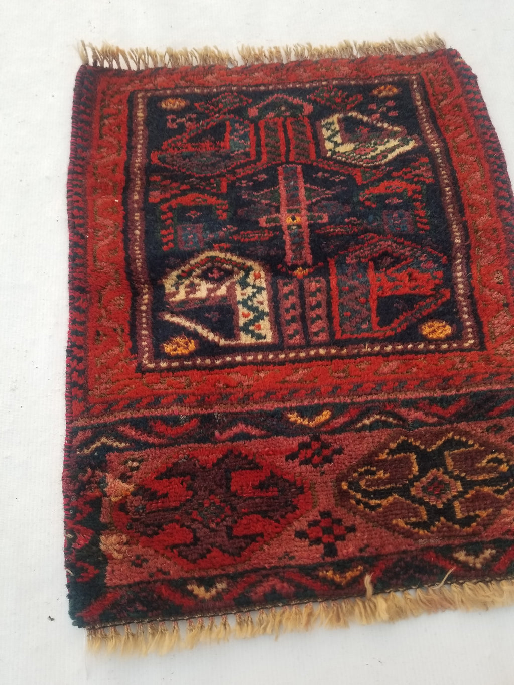 Antique Traditional Handmade Afghan Wool Multicolor Rug 58x47cm