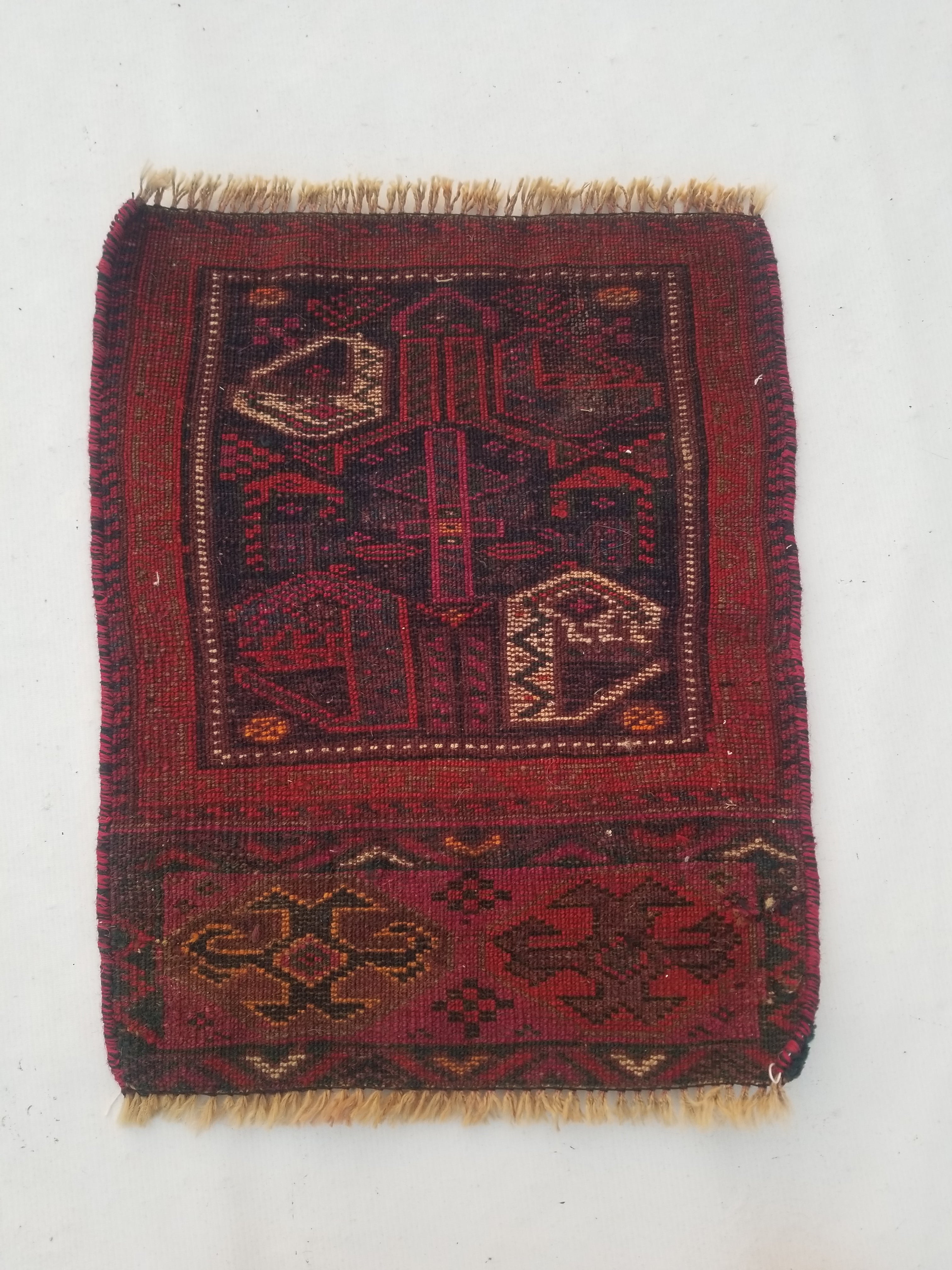 Antique Traditional Handmade Afghan Wool Multicolor Rug 58x47cm