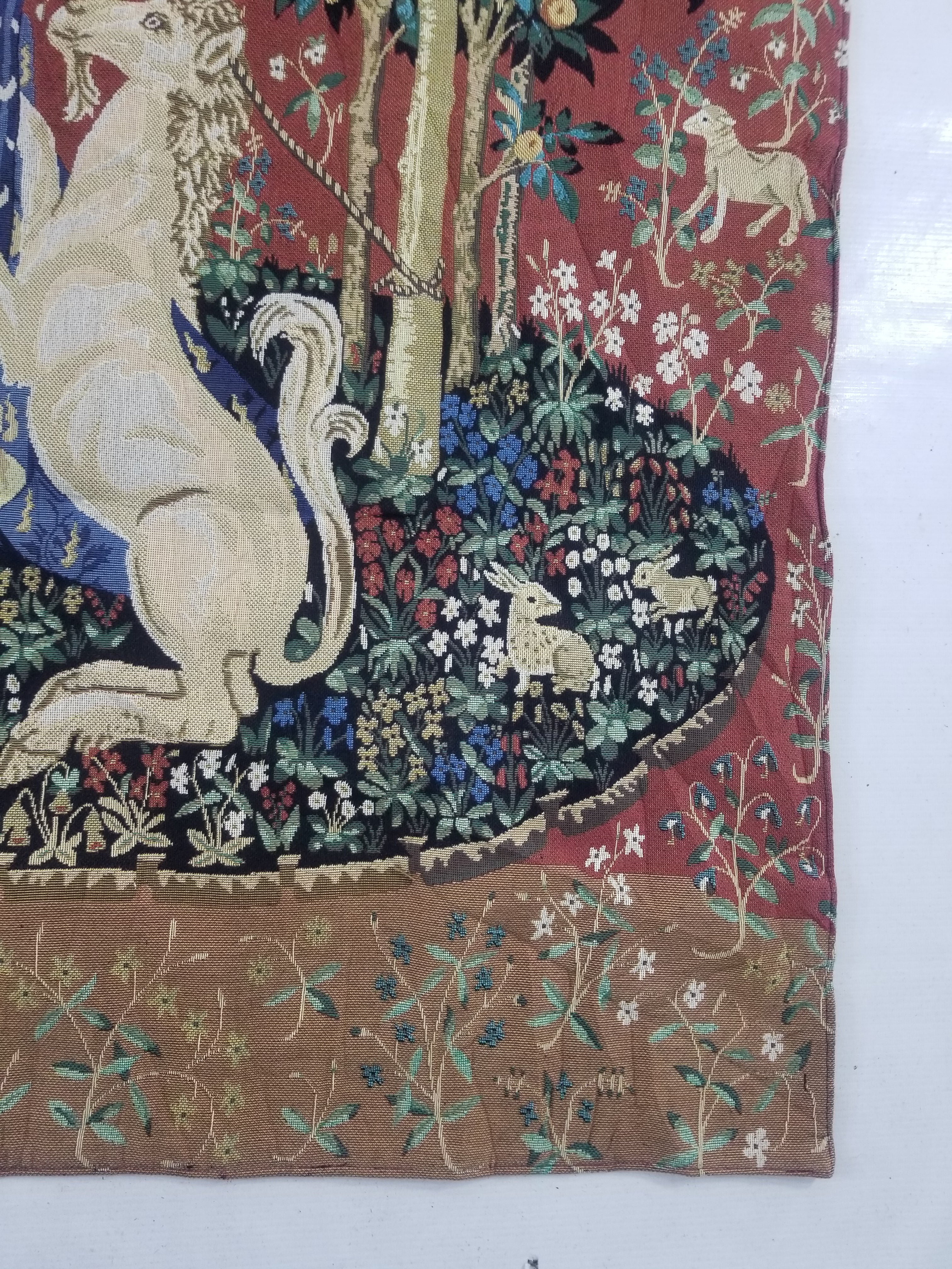 Vintage French Lady & The Unicorn Medieval Scene Wall Hanging Tapestry 157x138cm