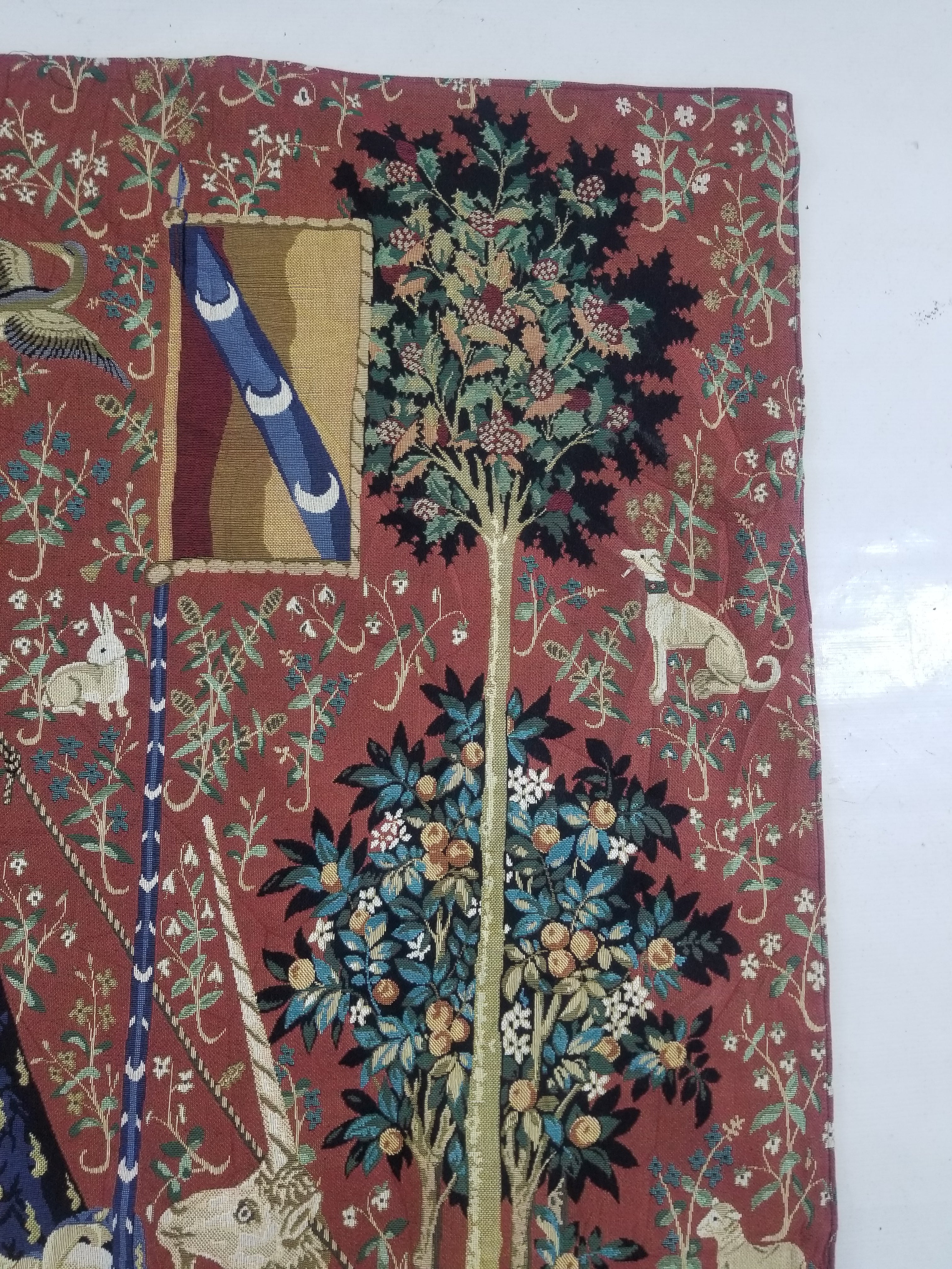 Vintage French Lady & The Unicorn Medieval Scene Wall Hanging Tapestry 157x138cm