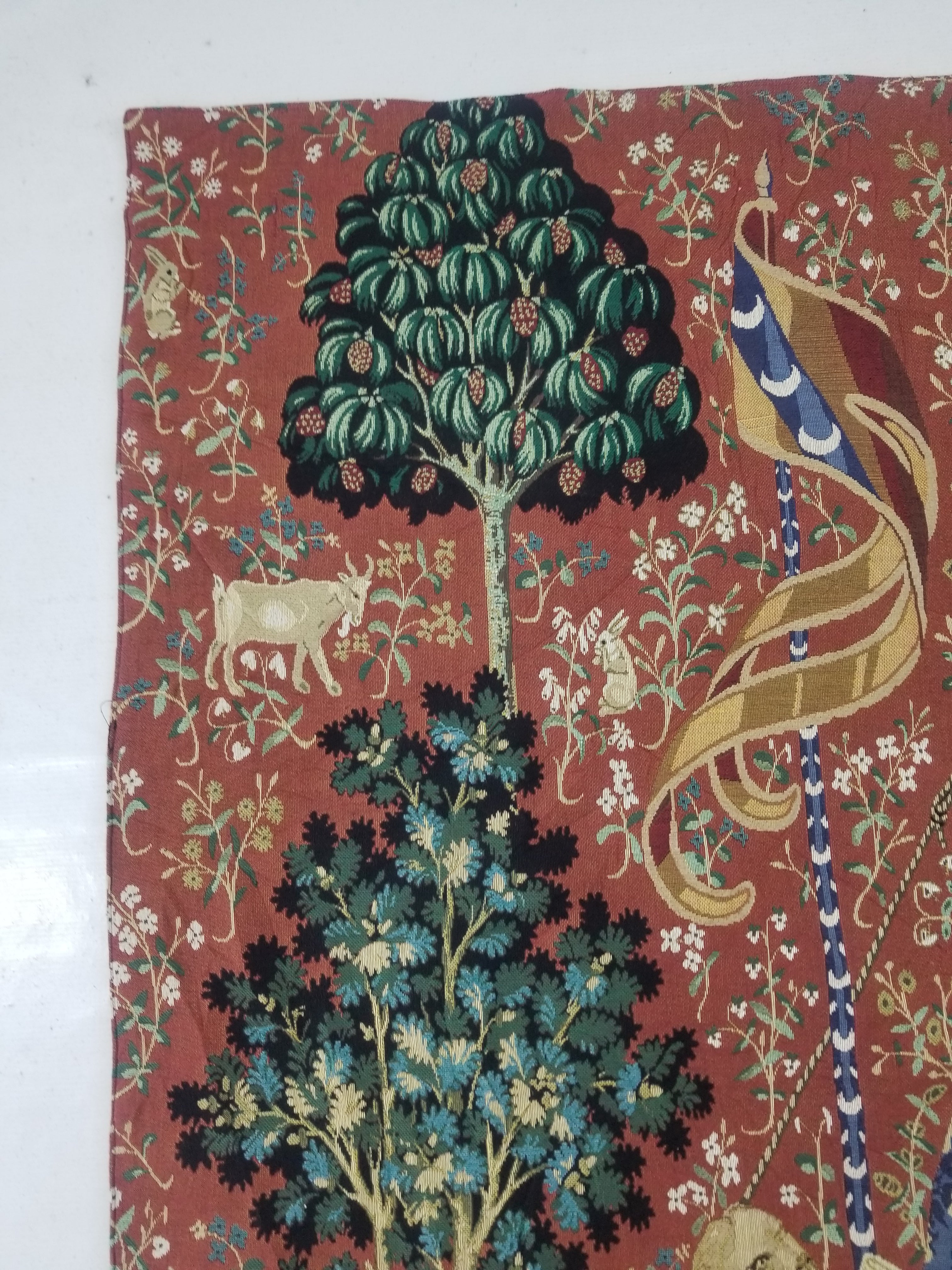 Vintage French Lady & The Unicorn Medieval Scene Wall Hanging Tapestry 157x138cm