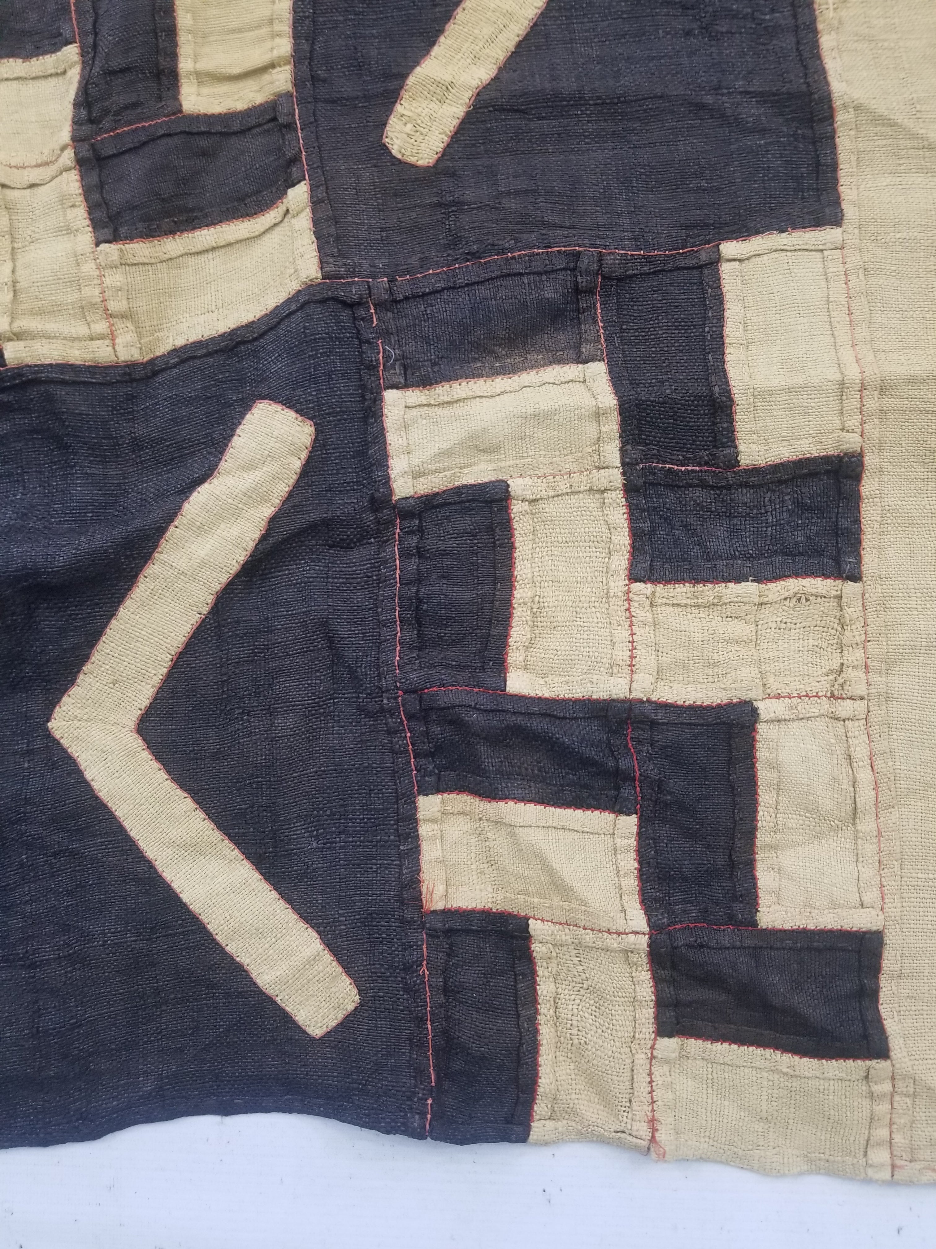 Vintage African Handwoven Kuba Cloth Raffia Textile Panel 190x52cm