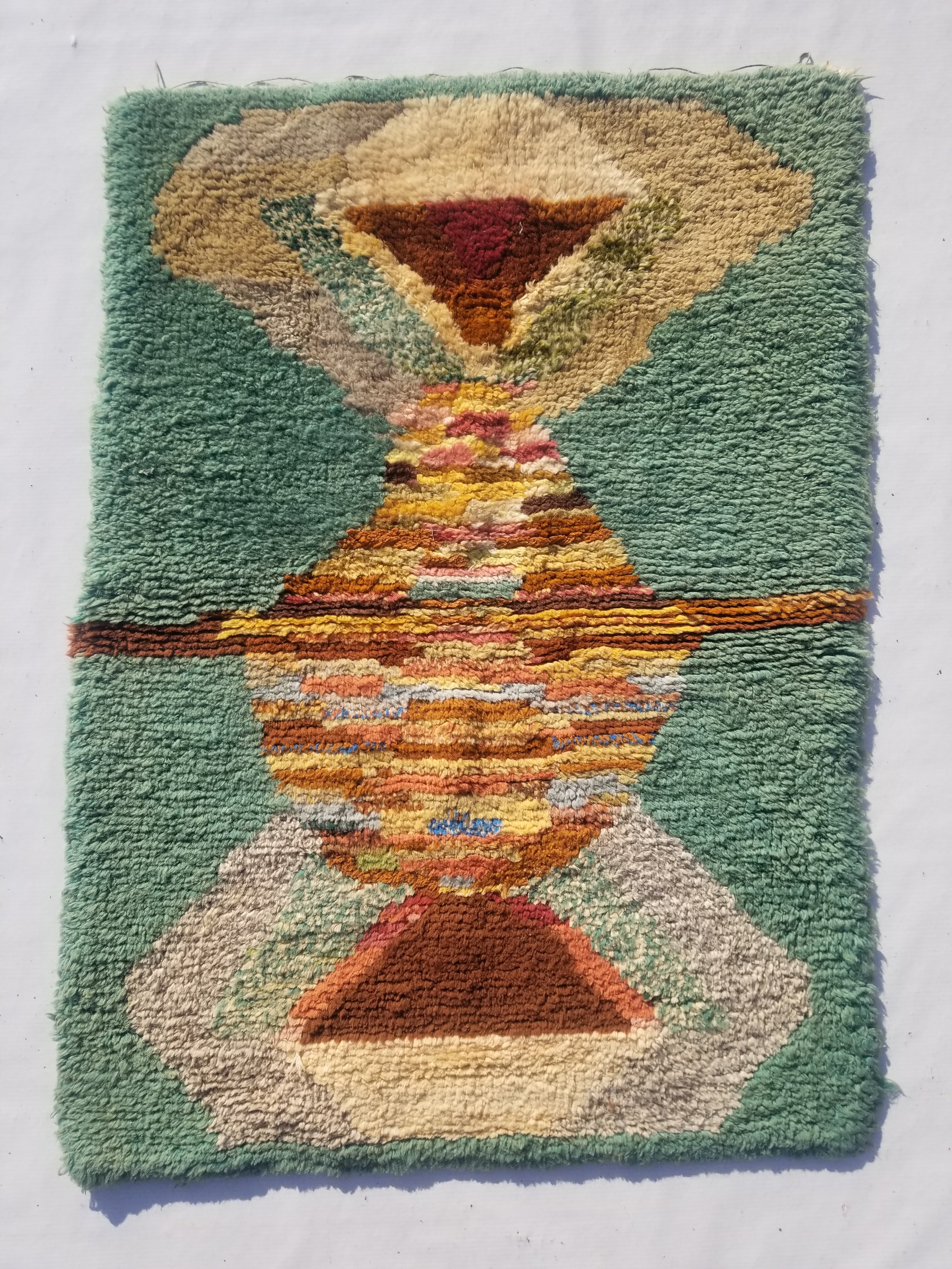 Vintage Traditional Handmade Moroccan Wool Multicolor Rug 91x67cm