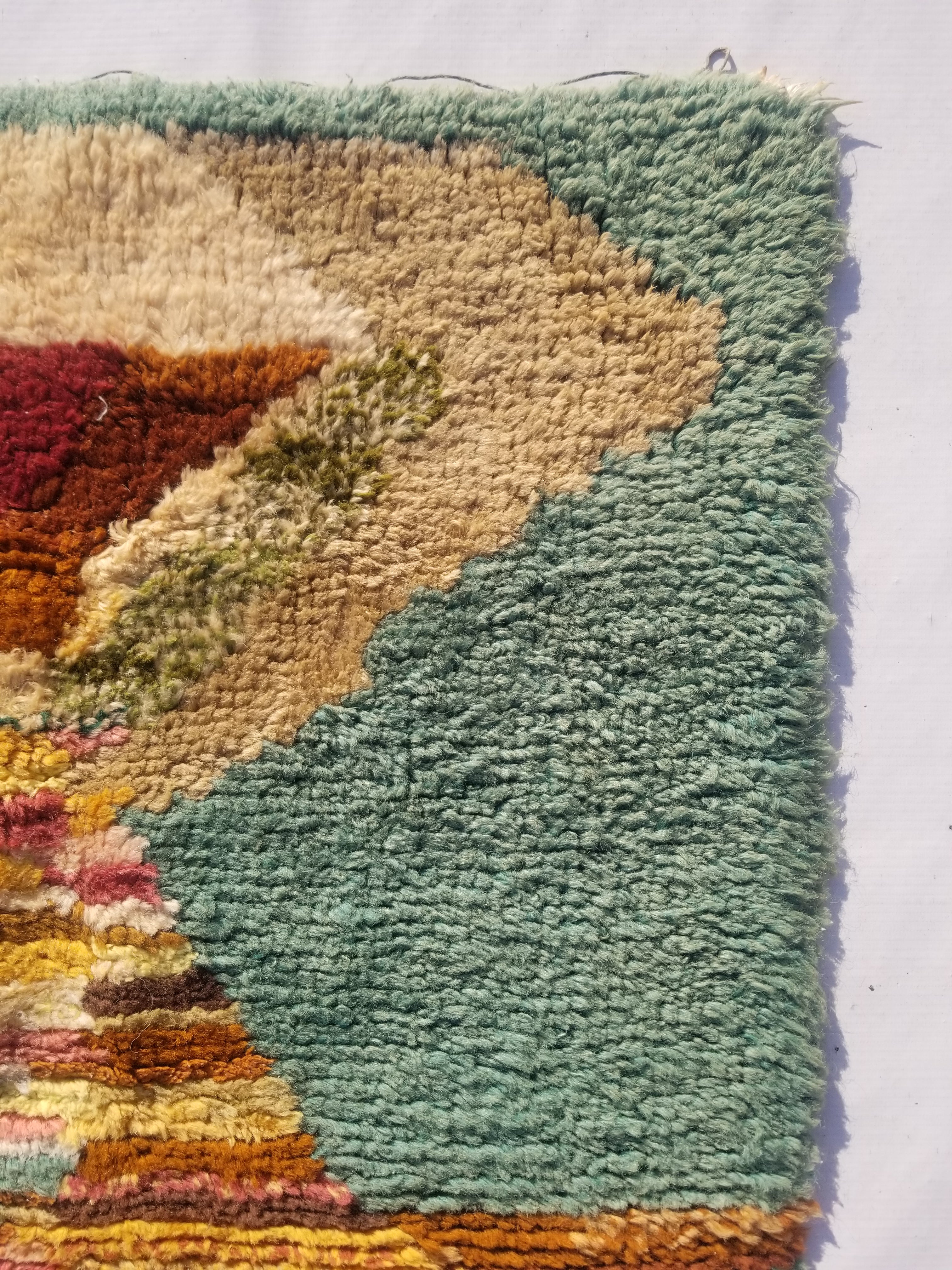 Vintage Traditional Handmade Moroccan Wool Multicolor Rug 91x67cm