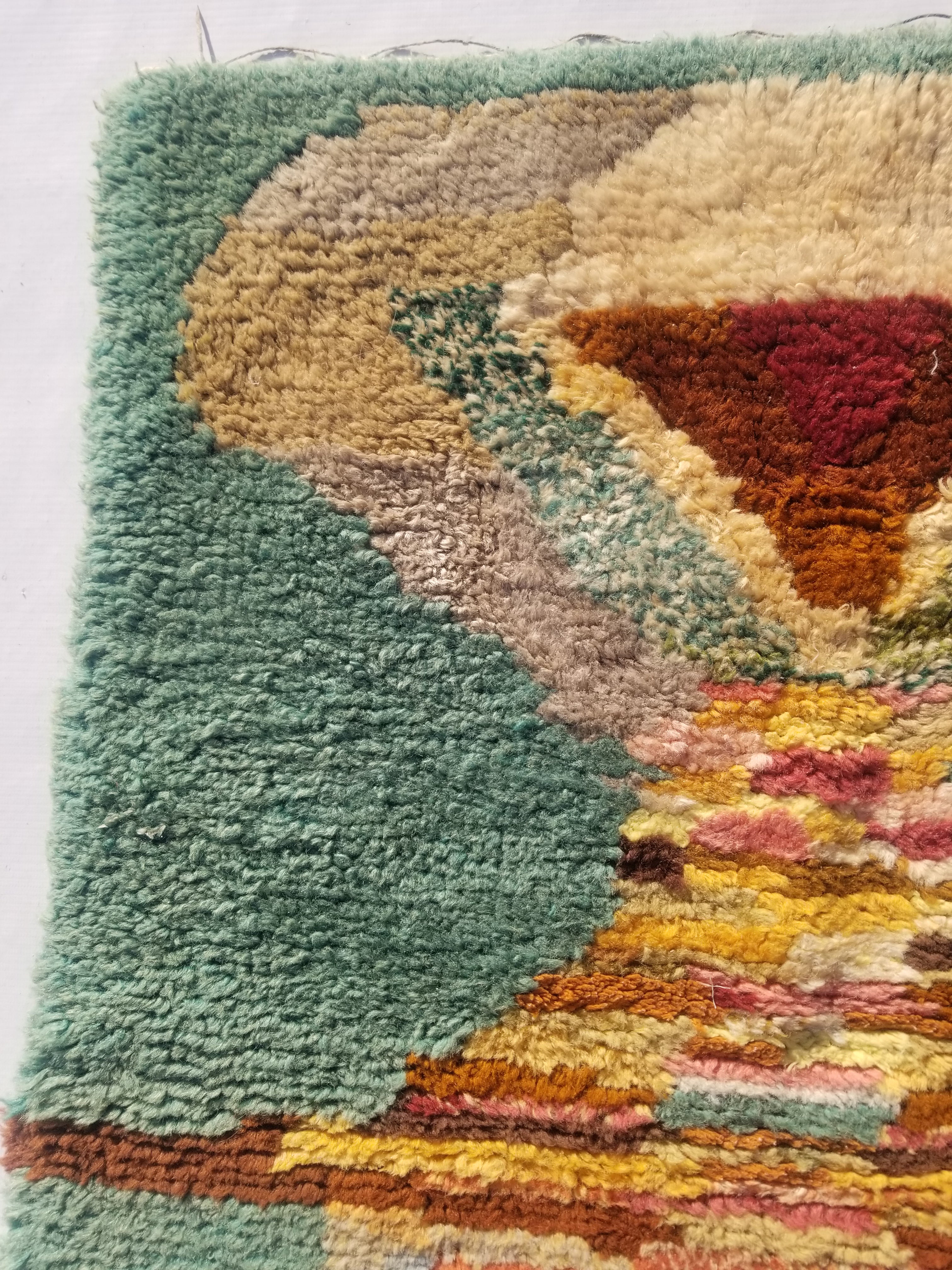 Vintage Traditional Handmade Moroccan Wool Multicolor Rug 91x67cm