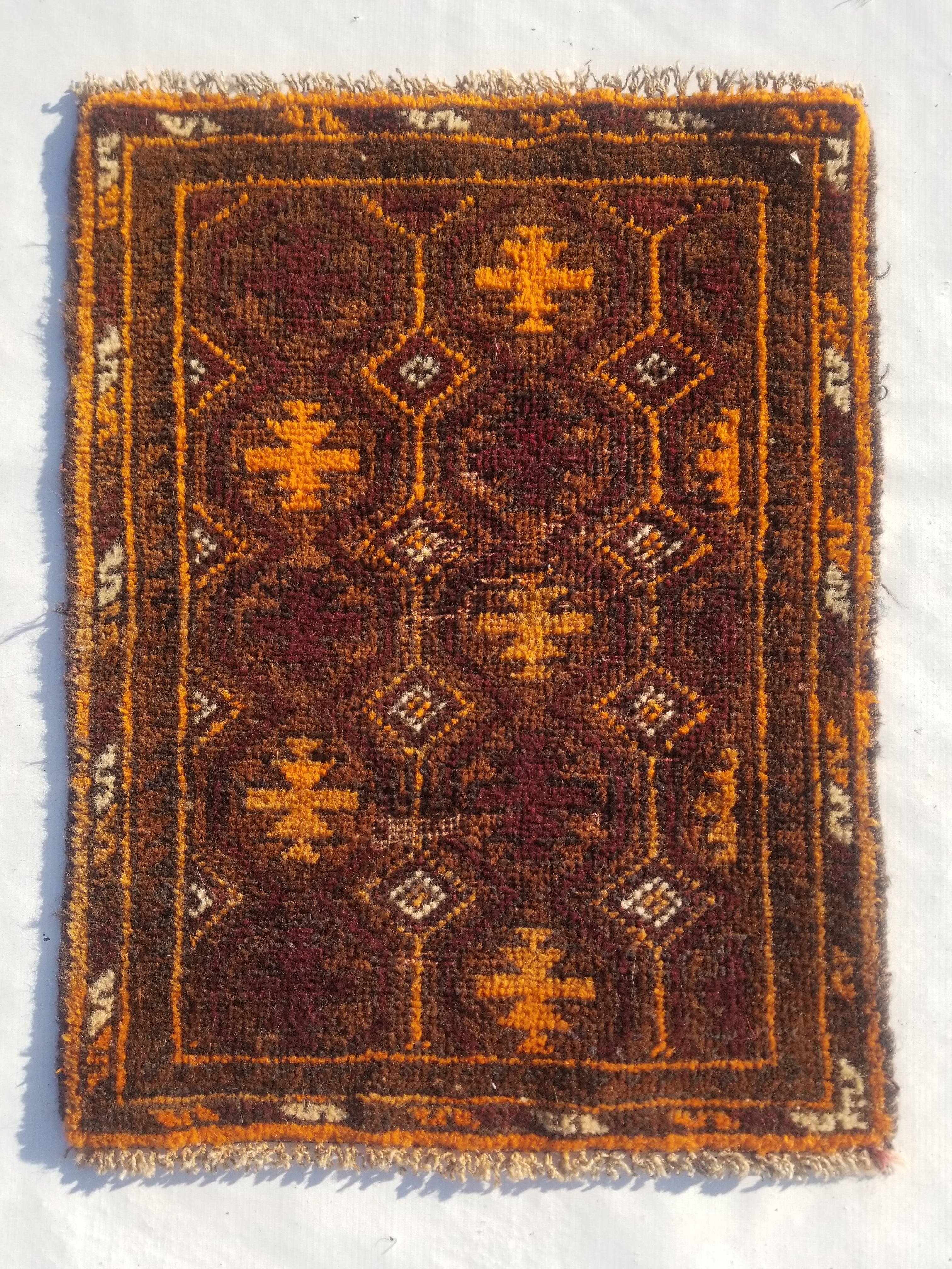 Antique Traditional Handmade Afghan Wool Multicolor Rug 60x48cm