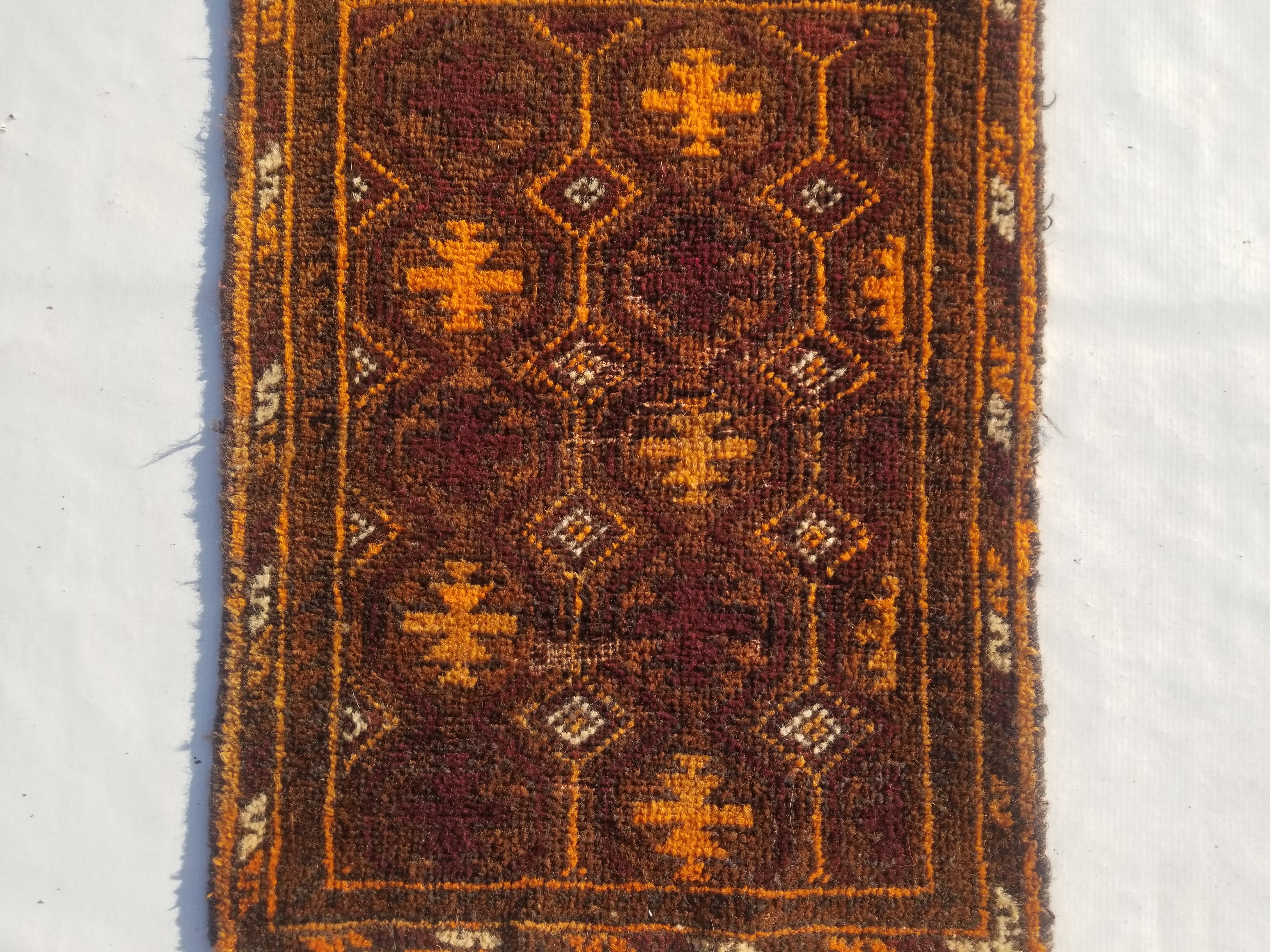 Antique Traditional Handmade Afghan Wool Multicolor Rug 60x48cm