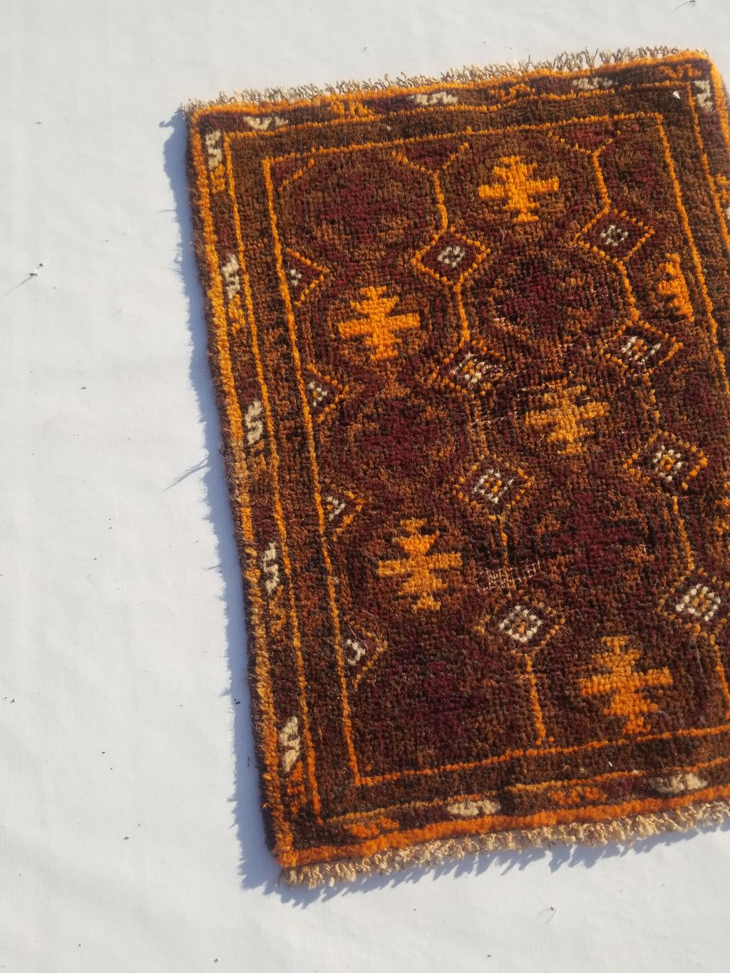 Antique Traditional Handmade Afghan Wool Multicolor Rug 60x48cm