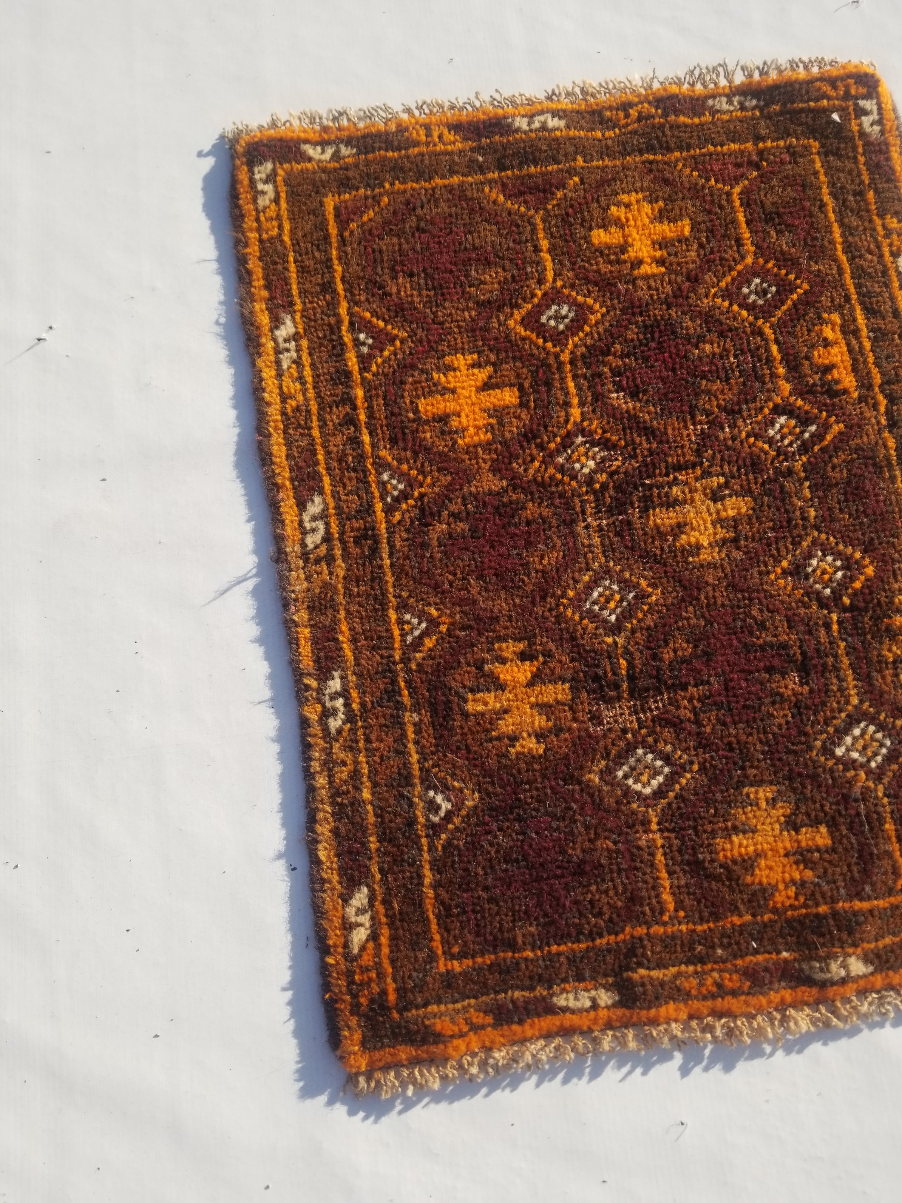 Antique Traditional Handmade Afghan Wool Multicolor Rug 60x48cm