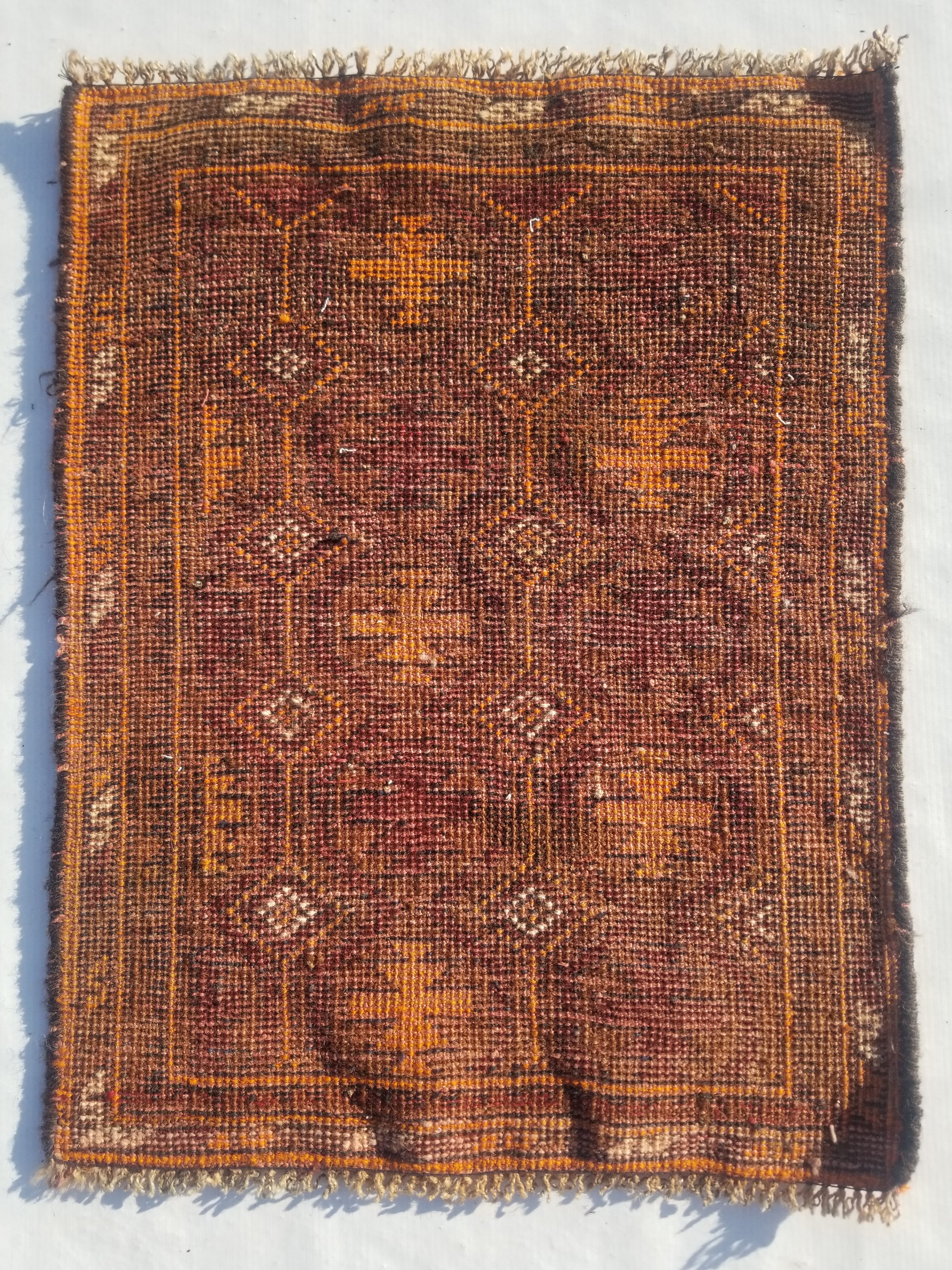Antique Traditional Handmade Afghan Wool Multicolor Rug 60x48cm