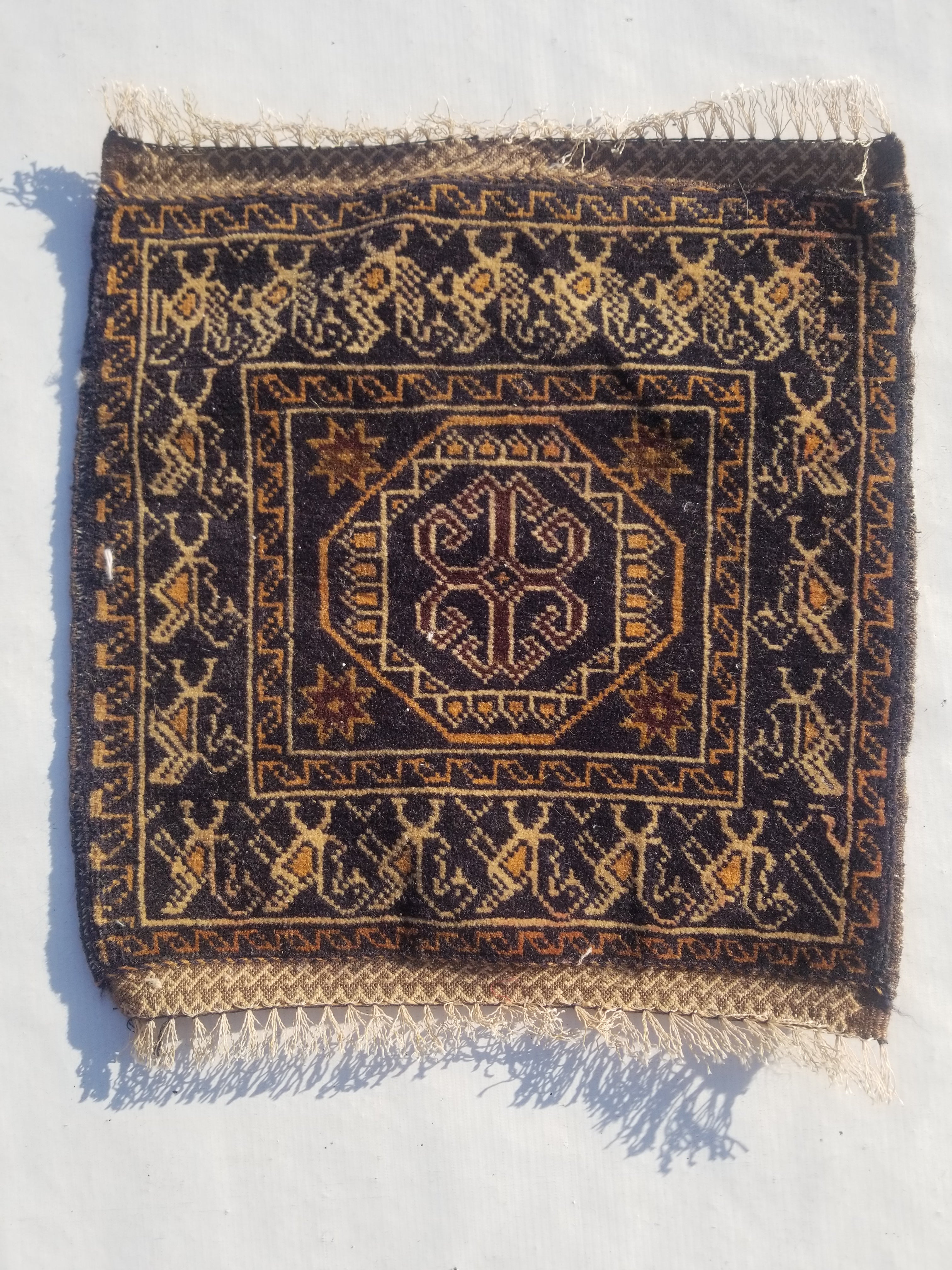 Antique Traditional Handmade Afghan Wool Multicolor Bag Face 38x34cm
