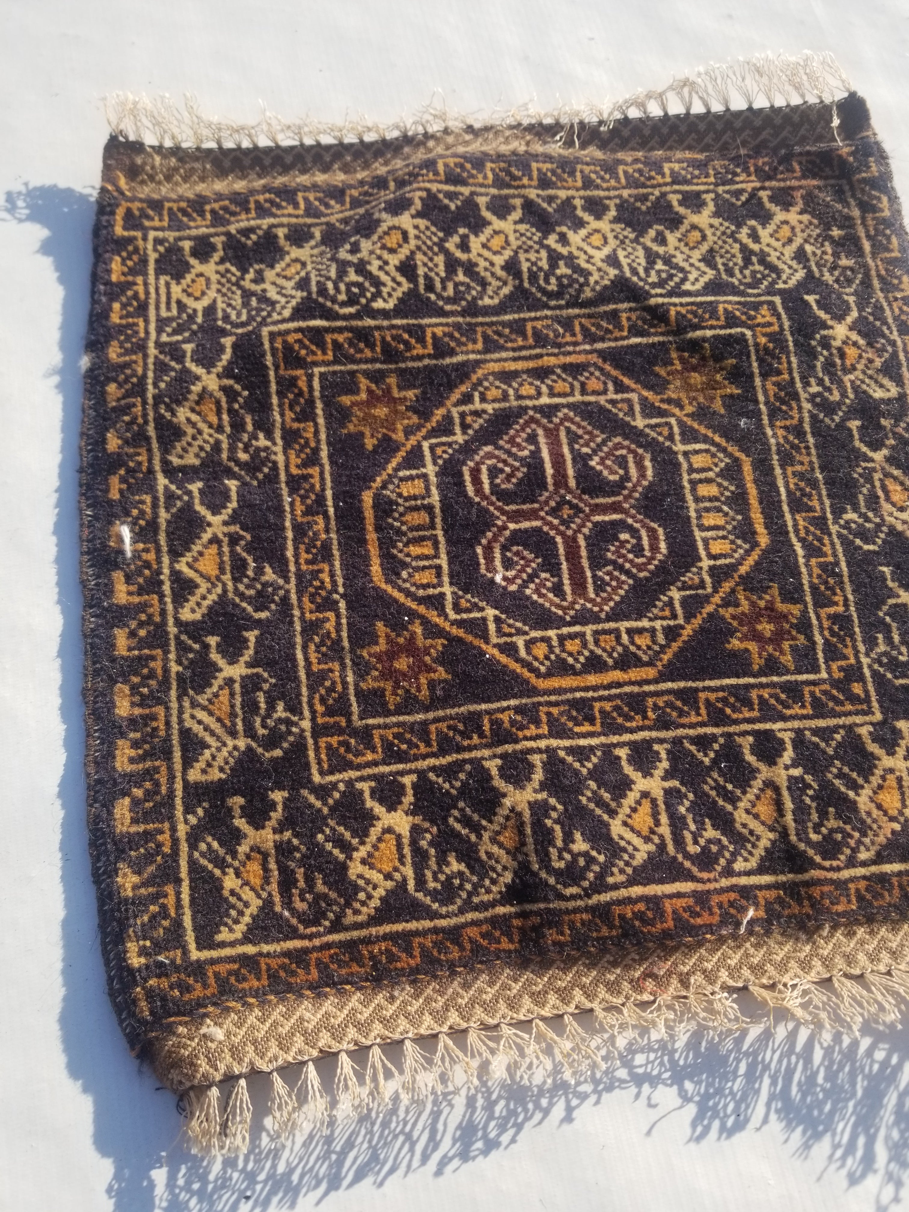 Antique Traditional Handmade Afghan Wool Multicolor Bag Face 38x34cm