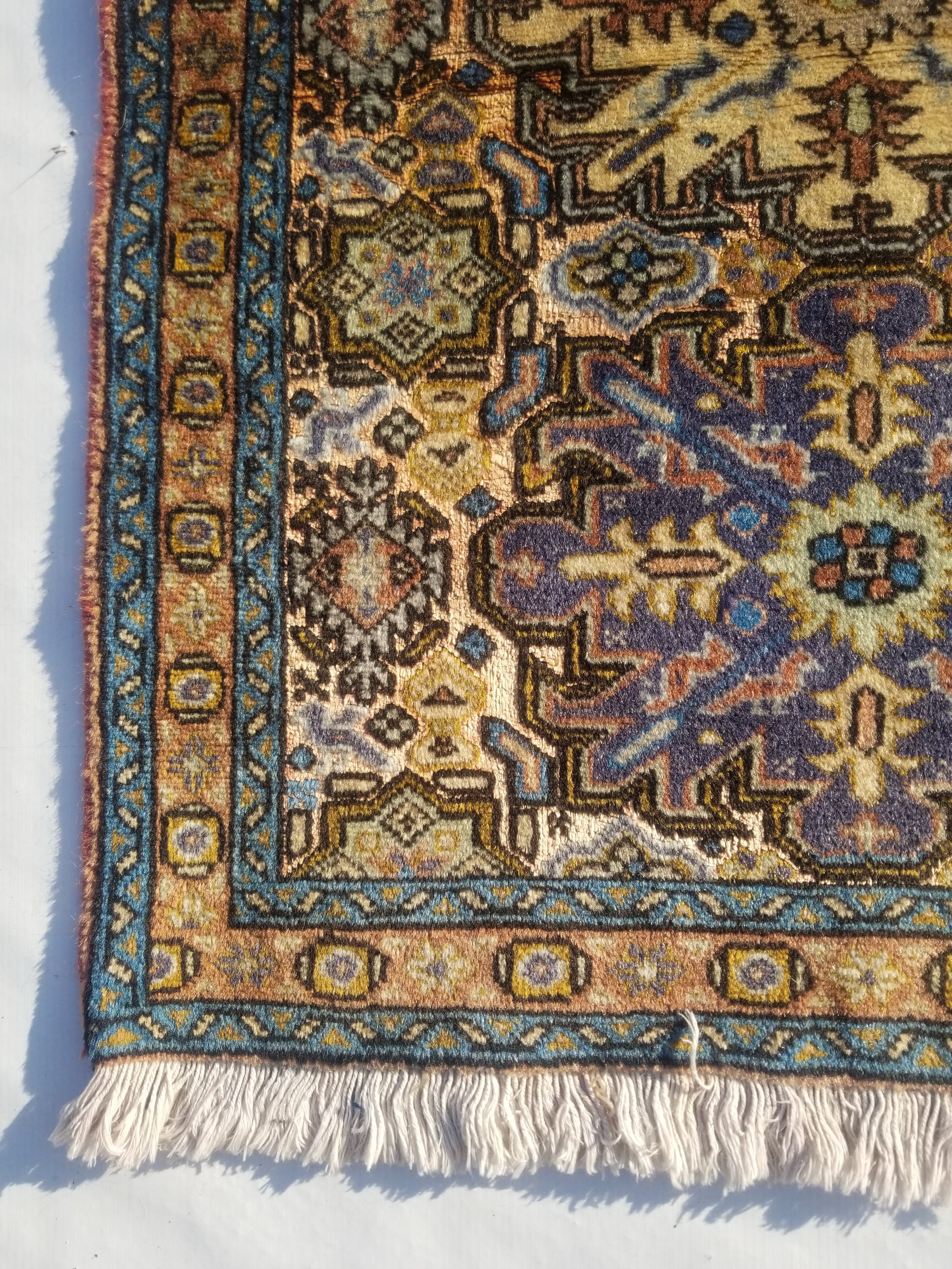 Vintage Traditional Handmade Heriz Wool Multicolor Rug 96x67cm