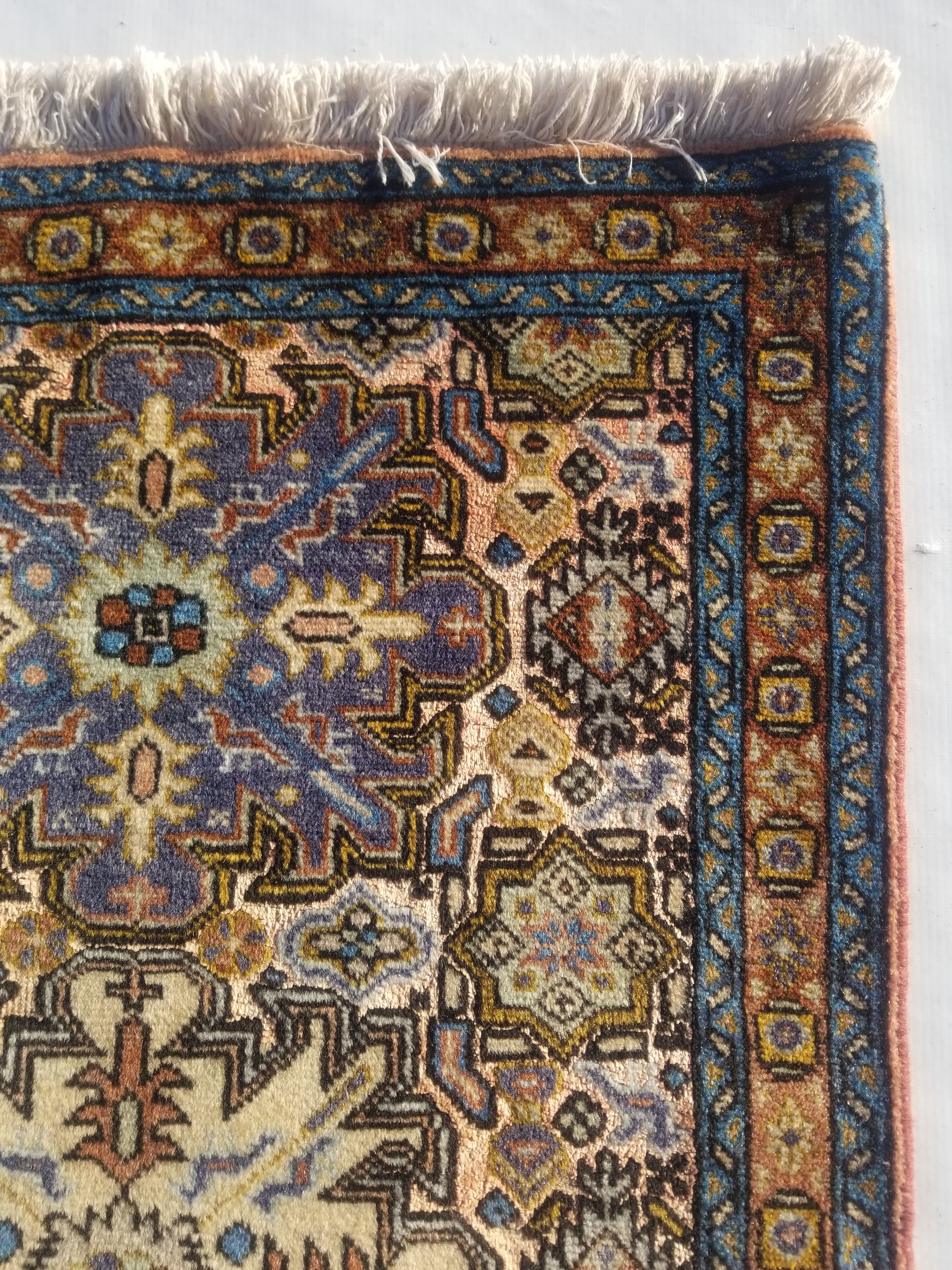 Vintage Traditional Handmade Heriz Wool Multicolor Rug 96x67cm