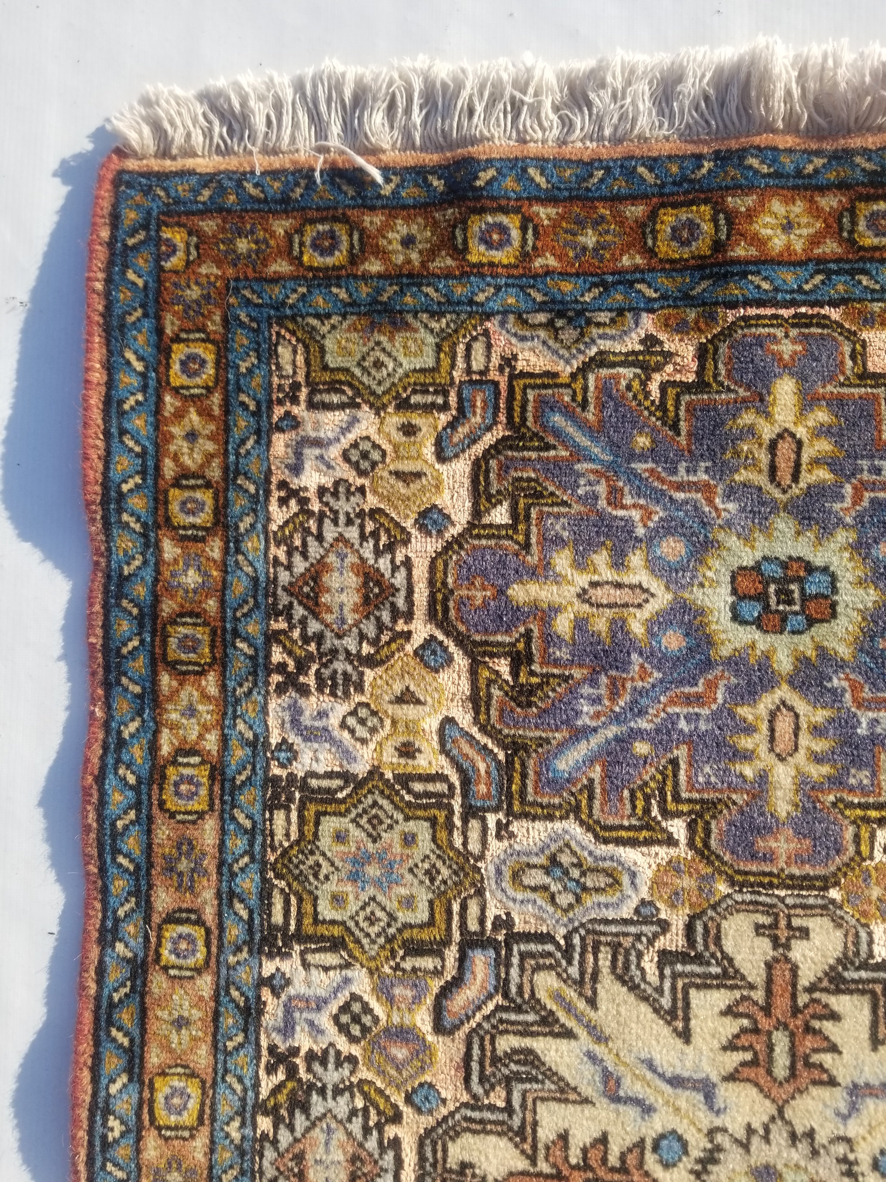 Vintage Traditional Handmade Heriz Wool Multicolor Rug 96x67cm