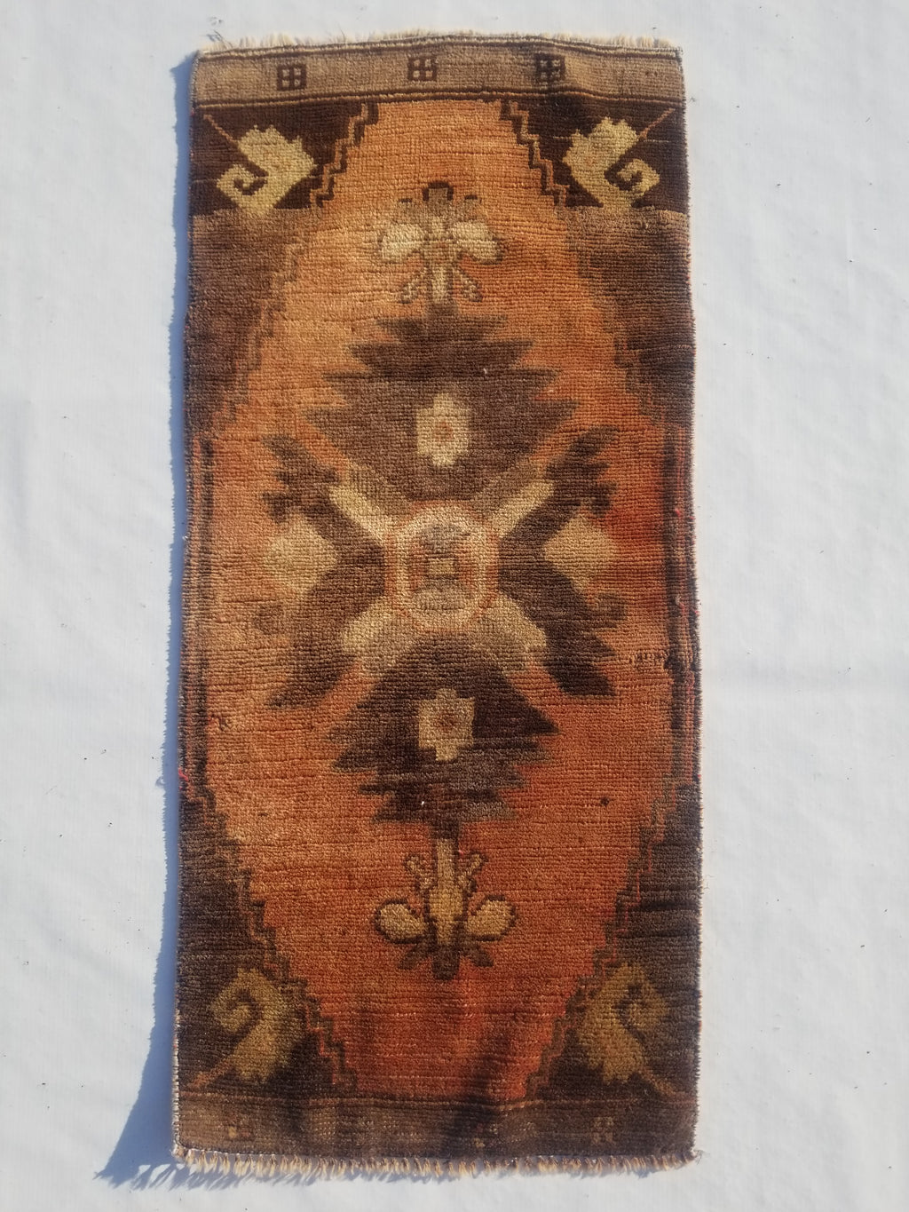 Distressed Antique Traditional Handmade Turkish Wool Multicolor Rug 92x42cm