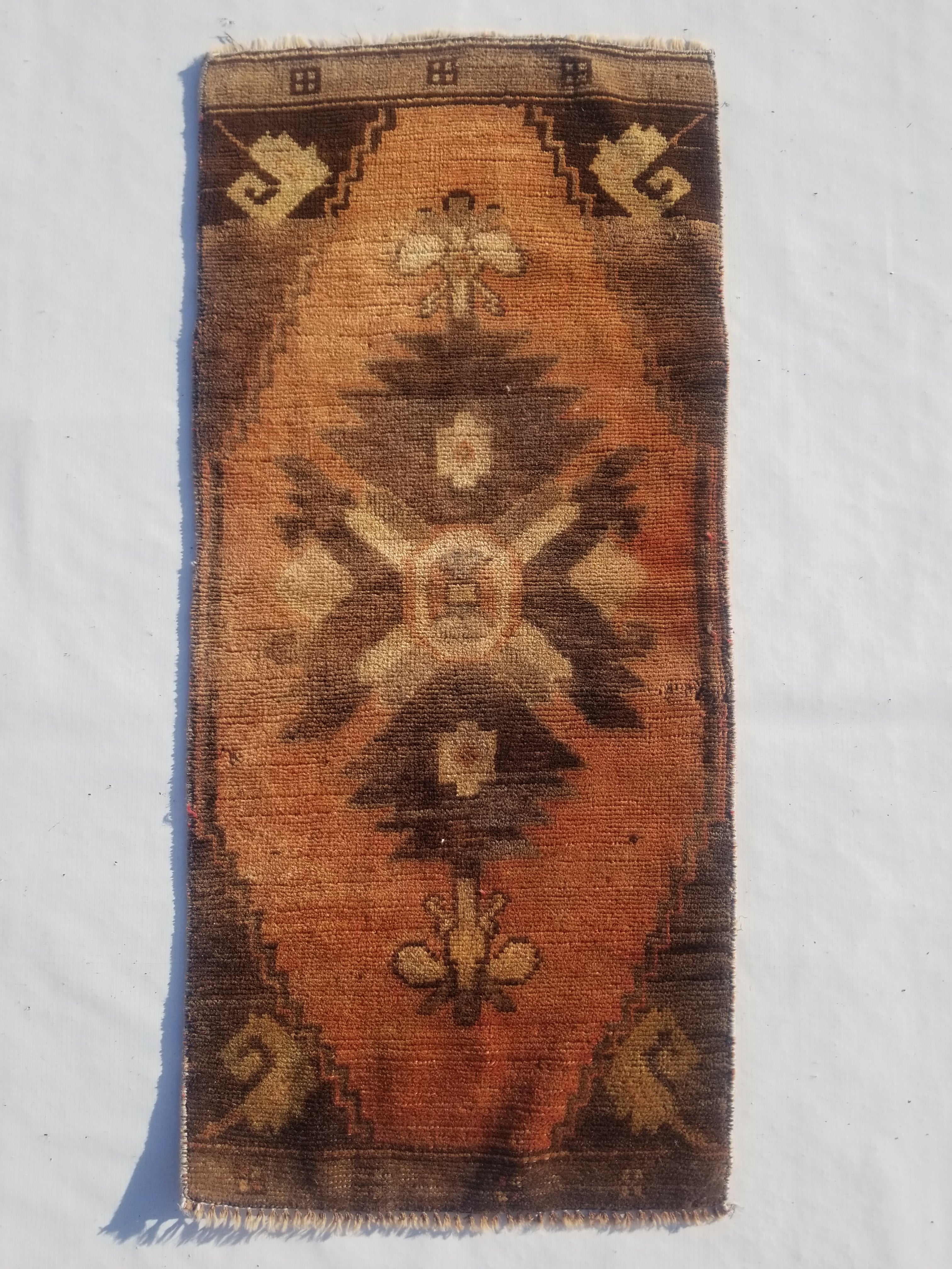 Distressed Antique Traditional Handmade Turkish Wool Multicolor Rug 92x42cm