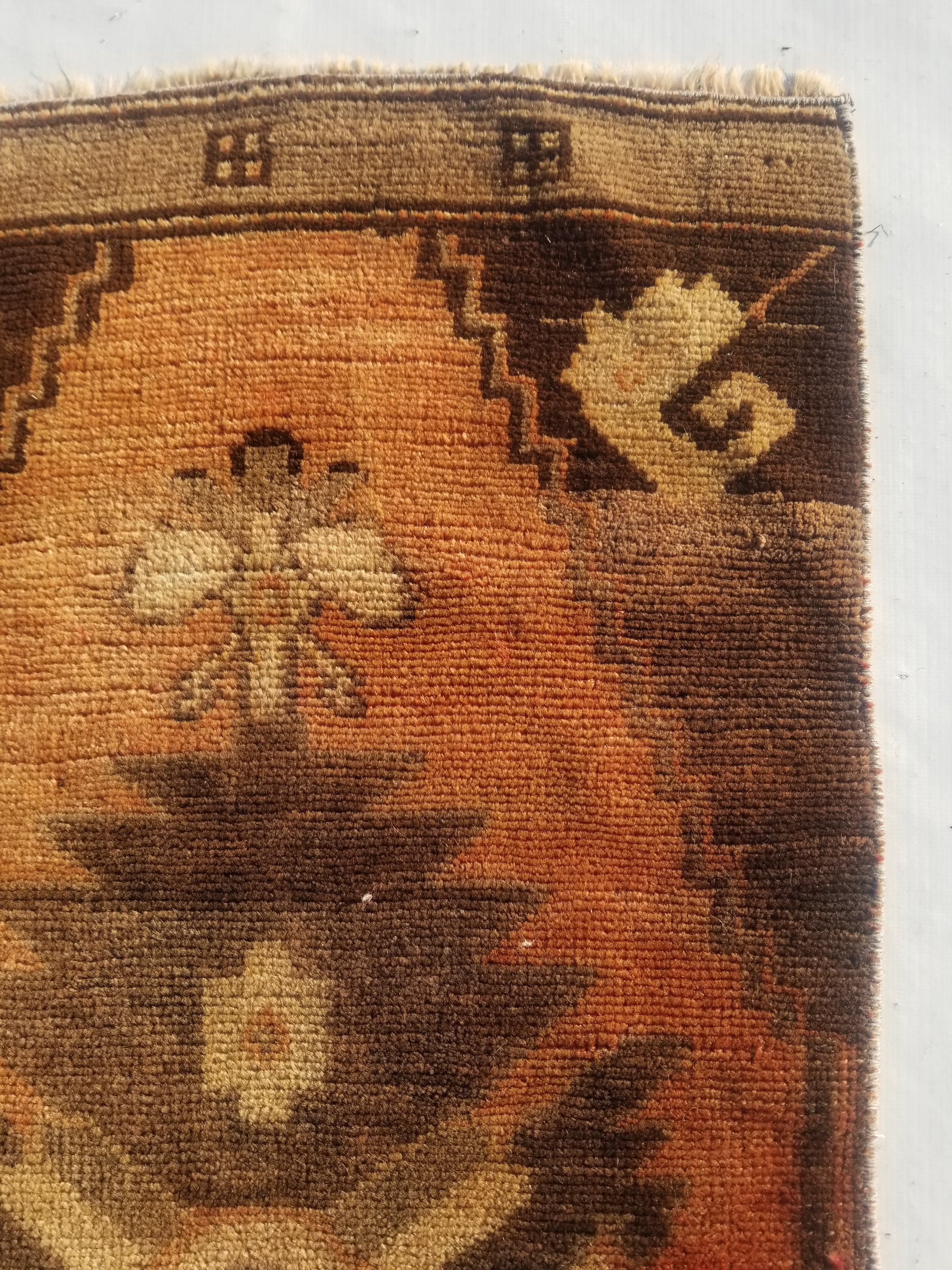 Distressed Antique Traditional Handmade Turkish Wool Multicolor Rug 92x42cm