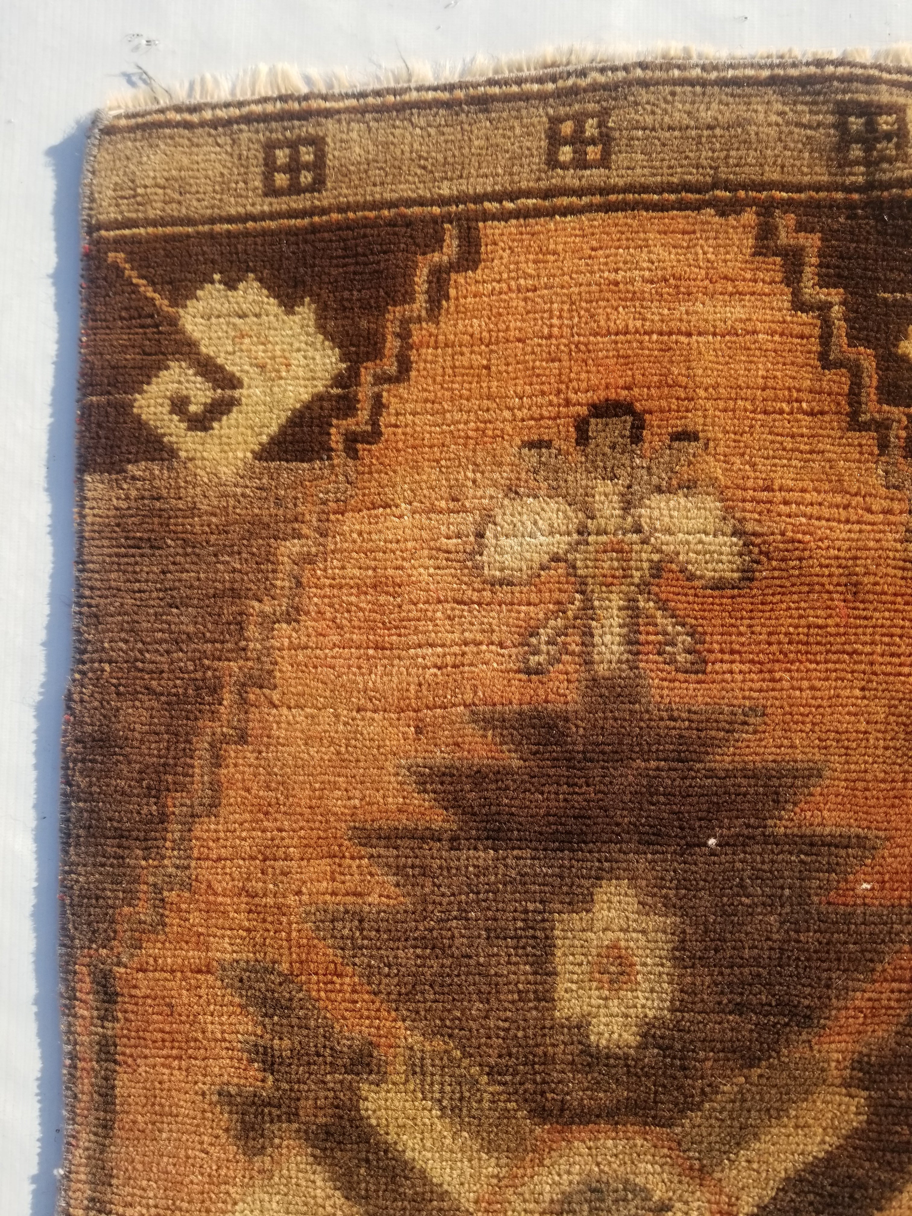 Distressed Antique Traditional Handmade Turkish Wool Multicolor Rug 92x42cm