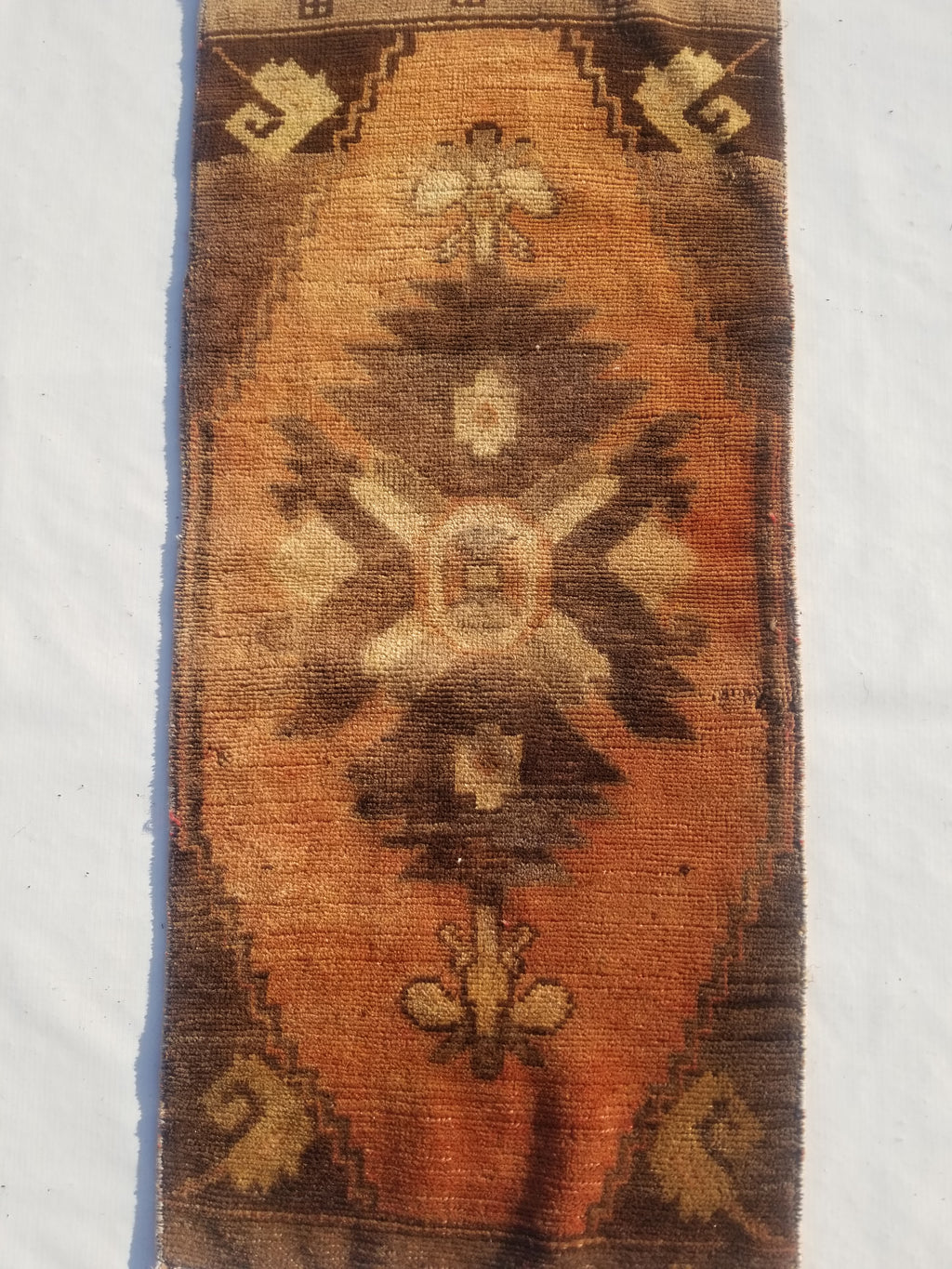 Distressed Antique Traditional Handmade Turkish Wool Multicolor Rug 92x42cm