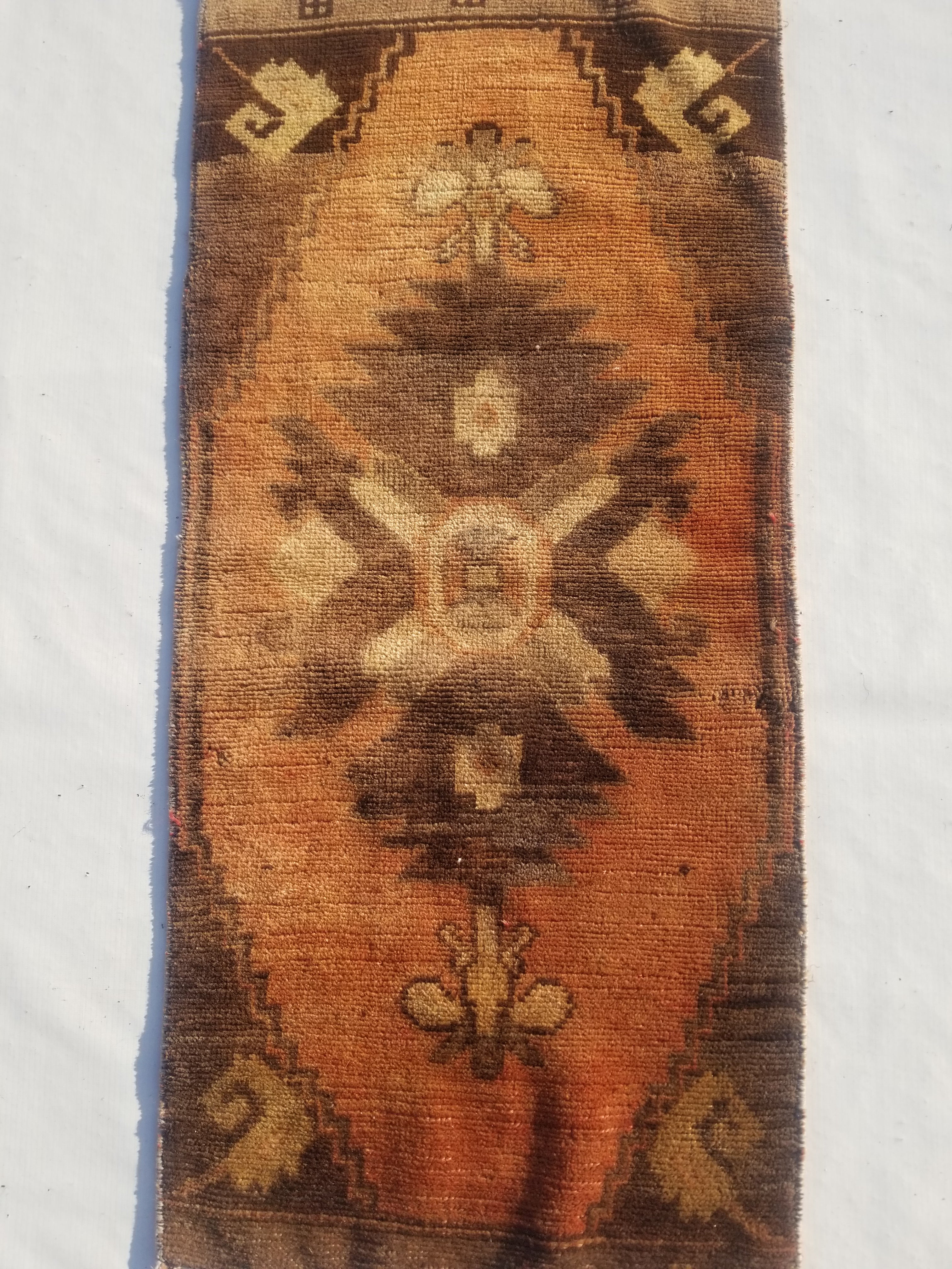 Distressed Antique Traditional Handmade Turkish Wool Multicolor Rug 92x42cm