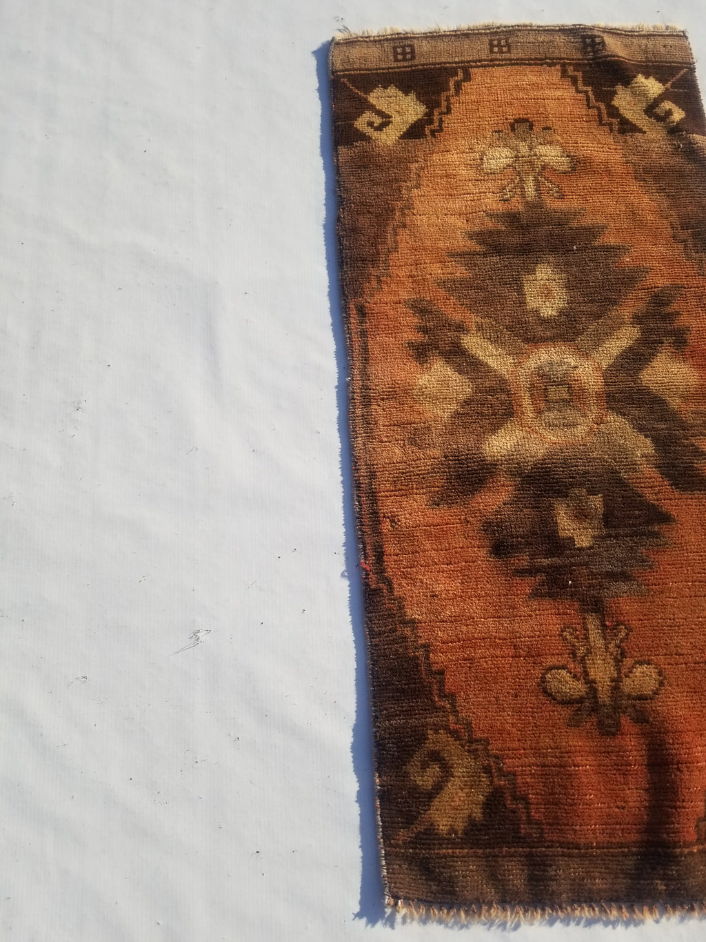 Distressed Antique Traditional Handmade Turkish Wool Multicolor Rug 92x42cm