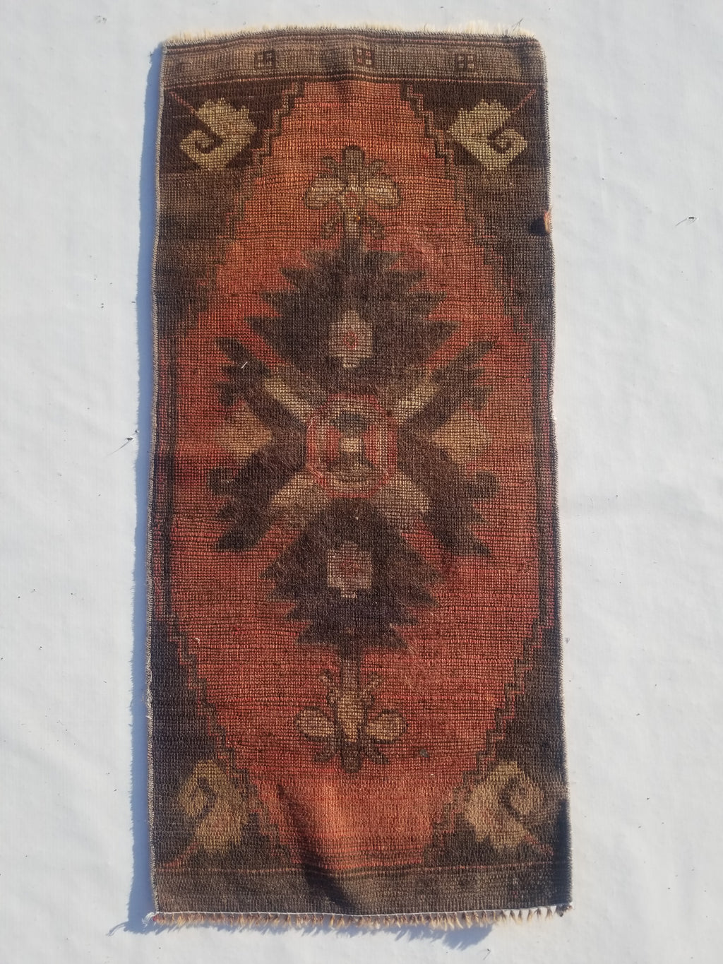 Distressed Antique Traditional Handmade Turkish Wool Multicolor Rug 92x42cm