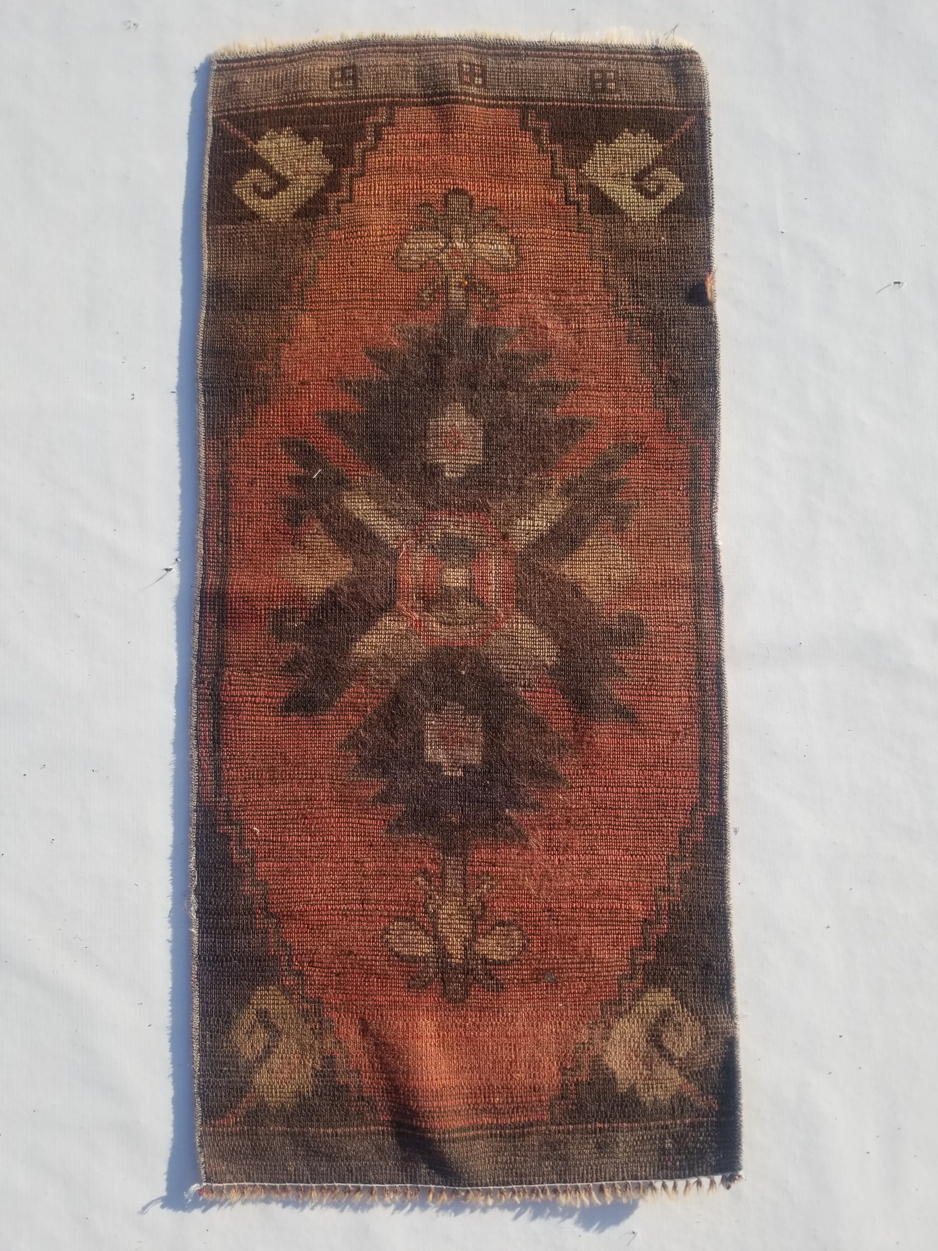Distressed Antique Traditional Handmade Turkish Wool Multicolor Rug 92x42cm