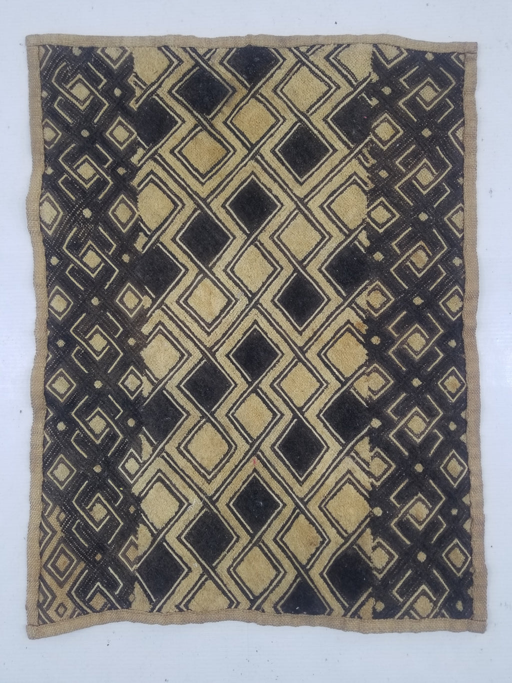 Vintage African Handwoven Kuba Cloth Raffia Textile Panel 53x41cm