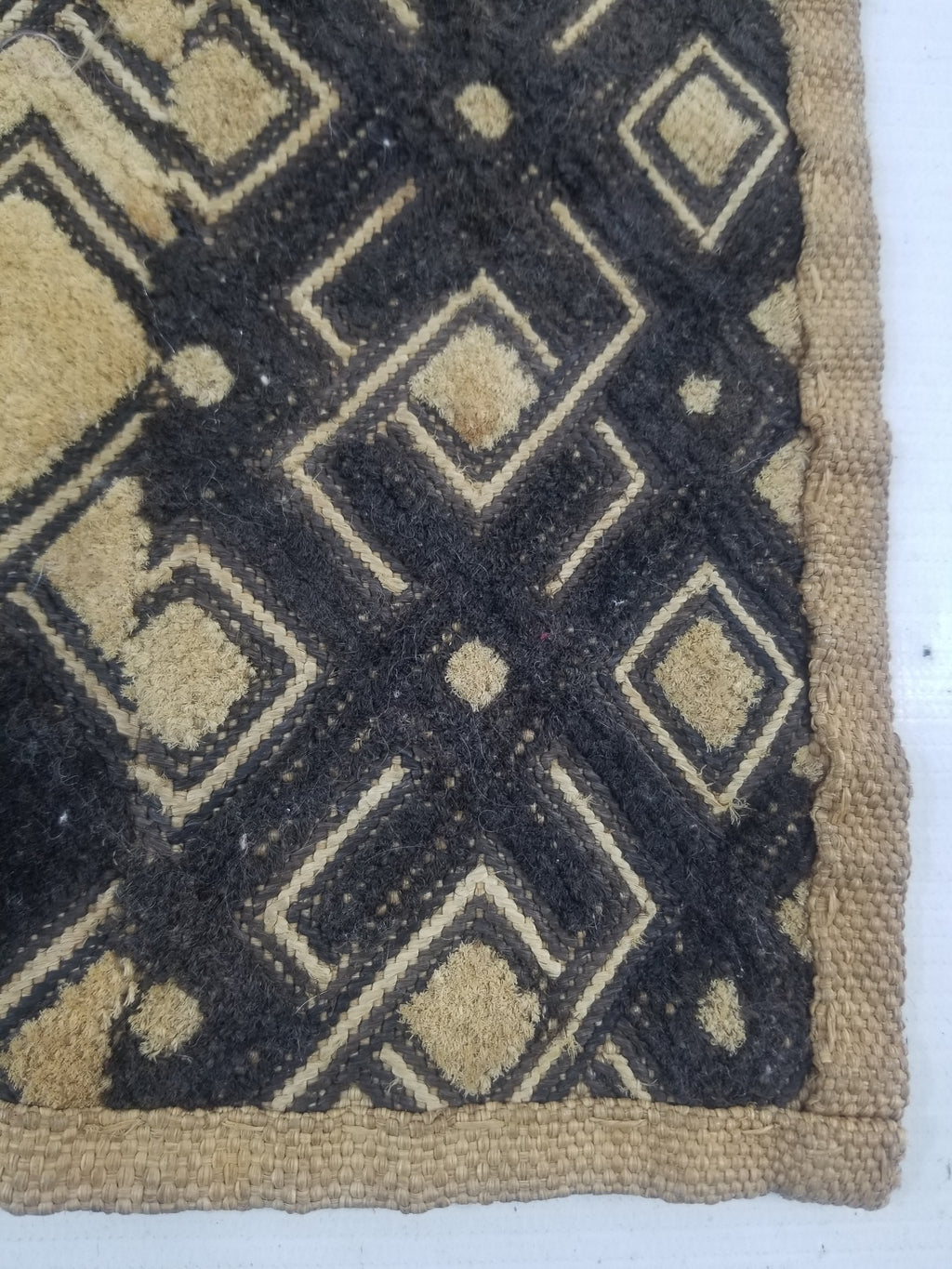 Vintage African Handwoven Kuba Cloth Raffia Textile Panel 53x41cm