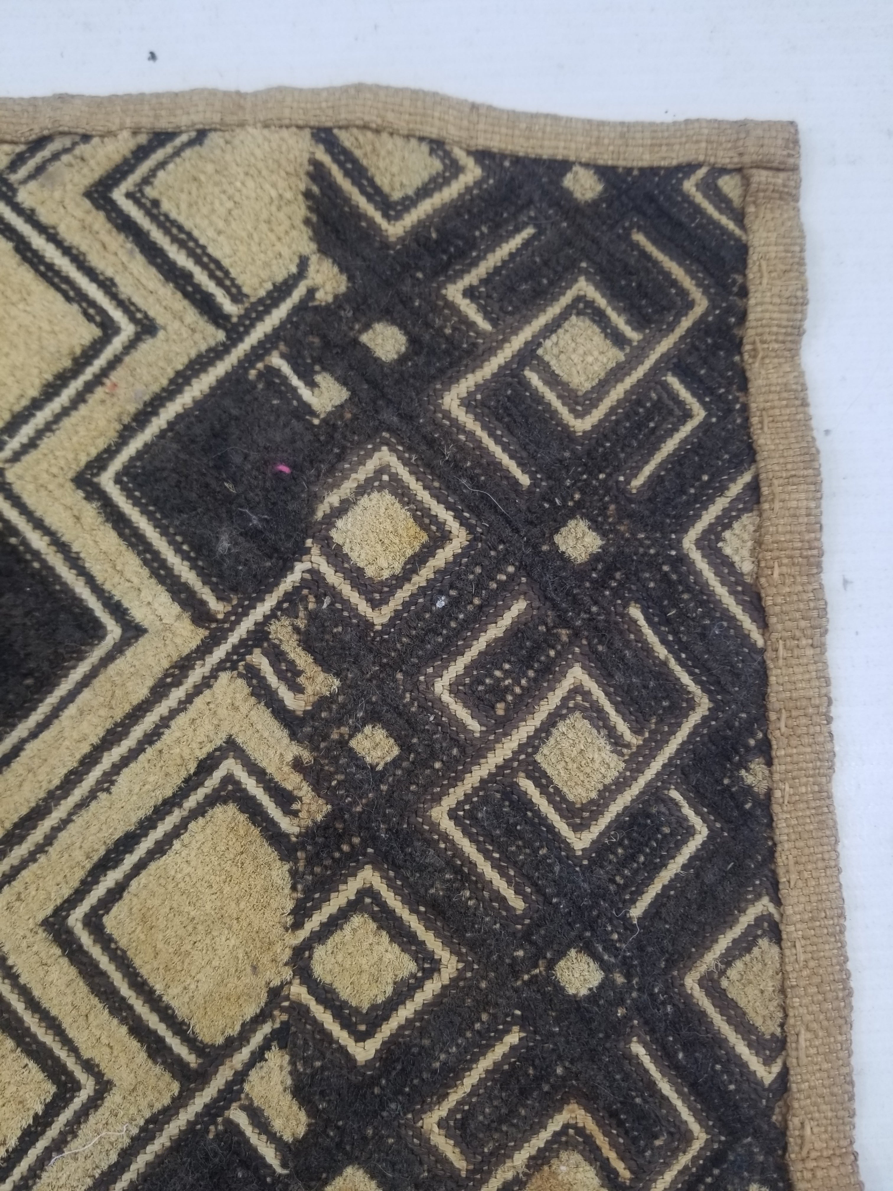 Vintage African Handwoven Kuba Cloth Raffia Textile Panel 53x41cm