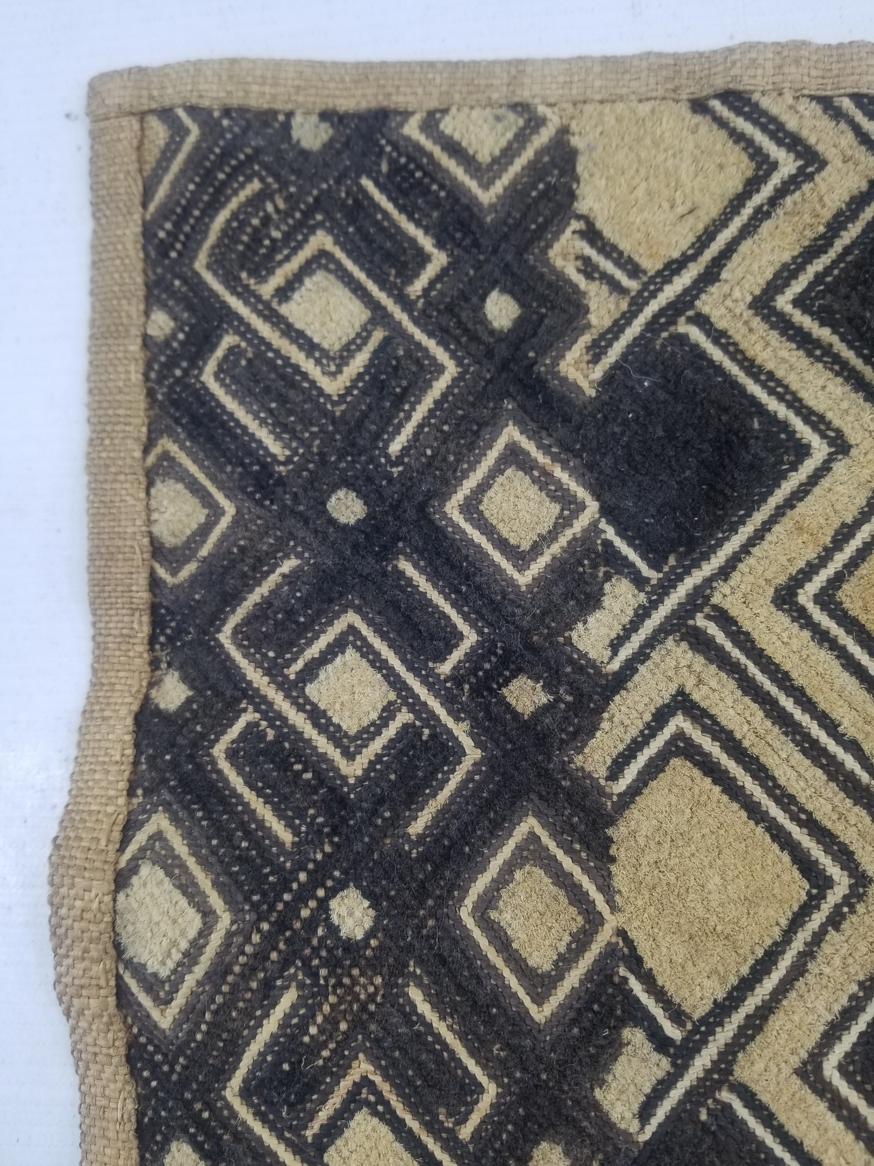 Vintage African Handwoven Kuba Cloth Raffia Textile Panel 53x41cm