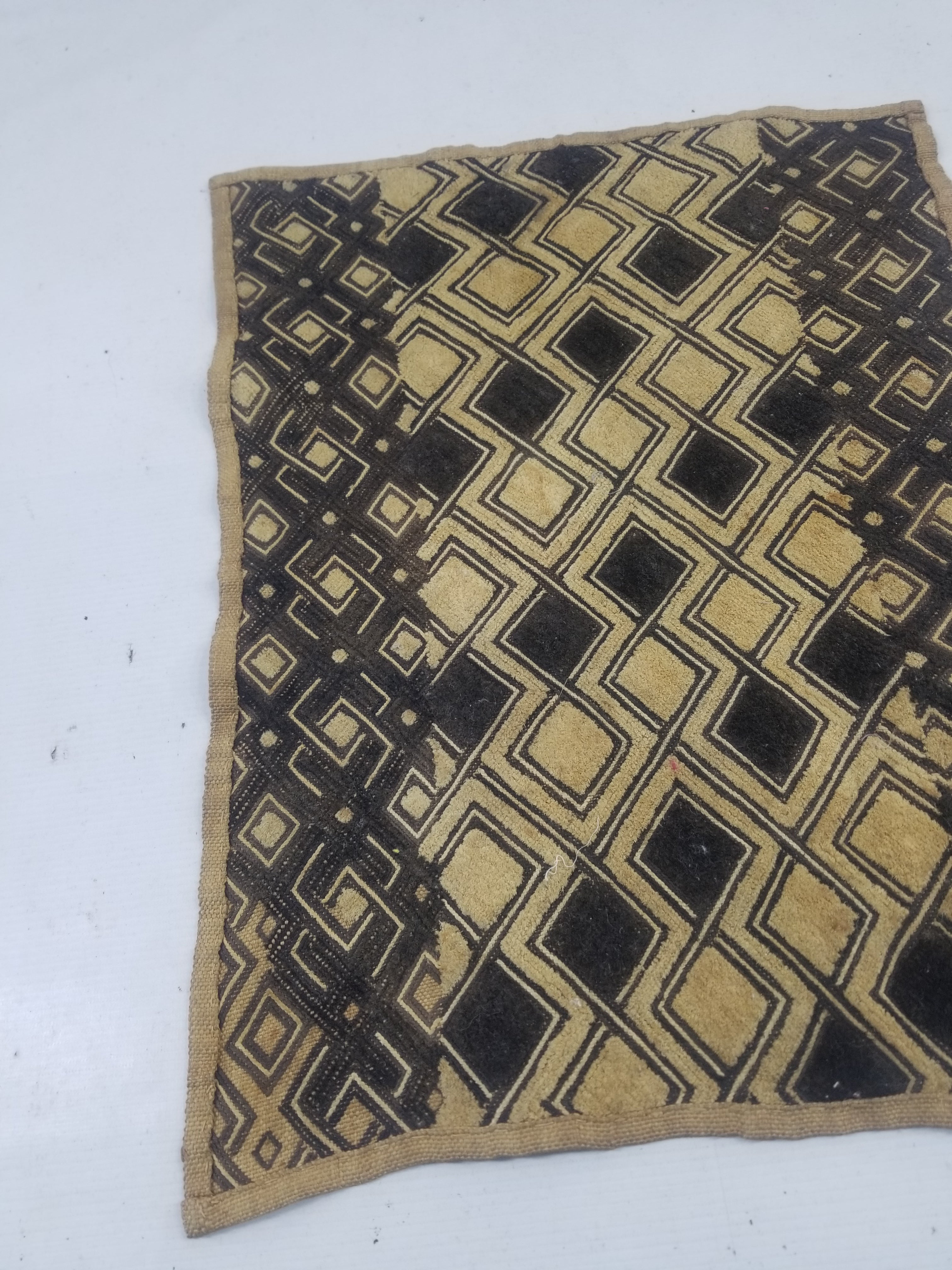 Vintage African Handwoven Kuba Cloth Raffia Textile Panel 53x41cm