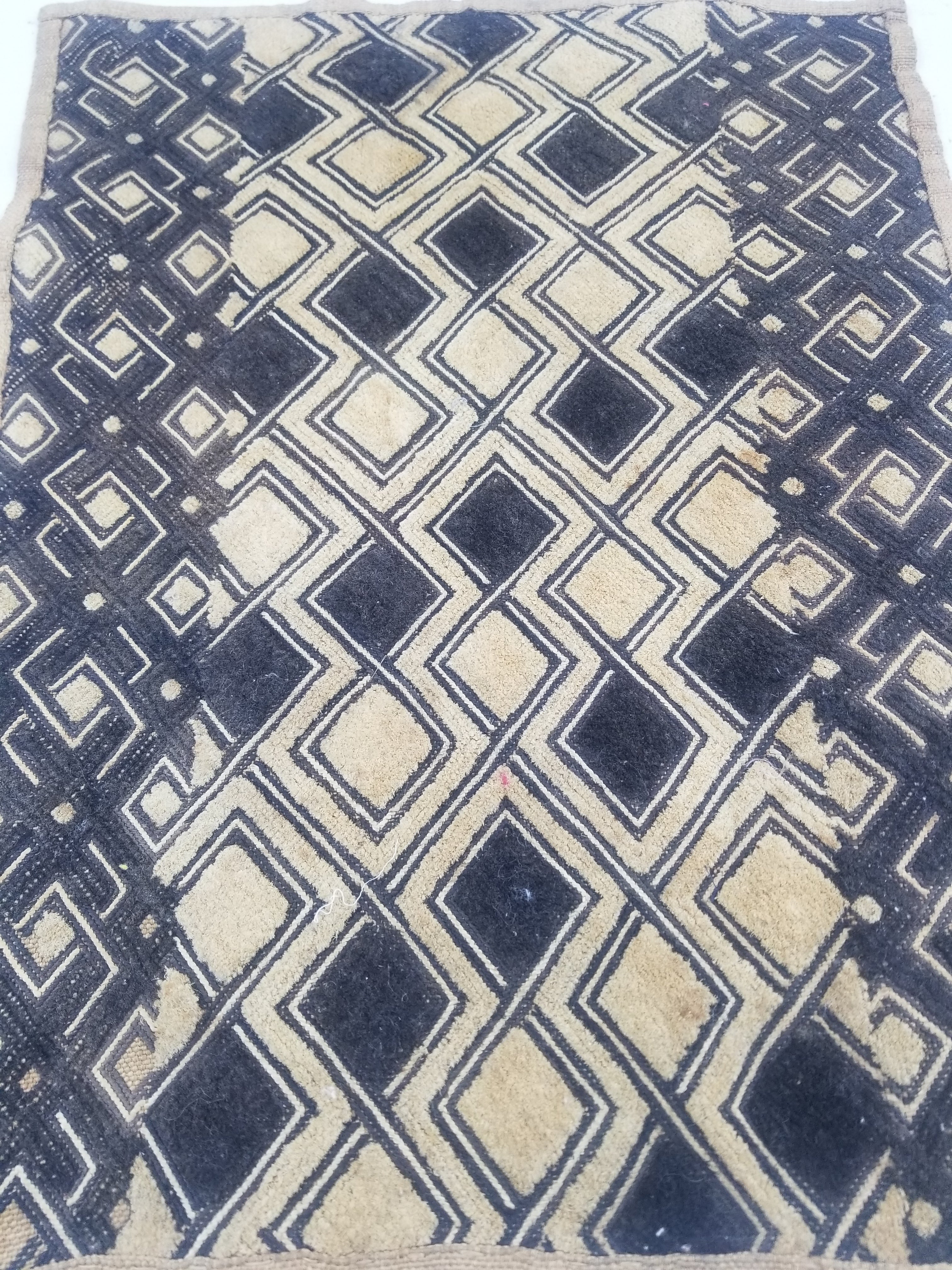 Vintage African Handwoven Kuba Cloth Raffia Textile Panel 53x41cm