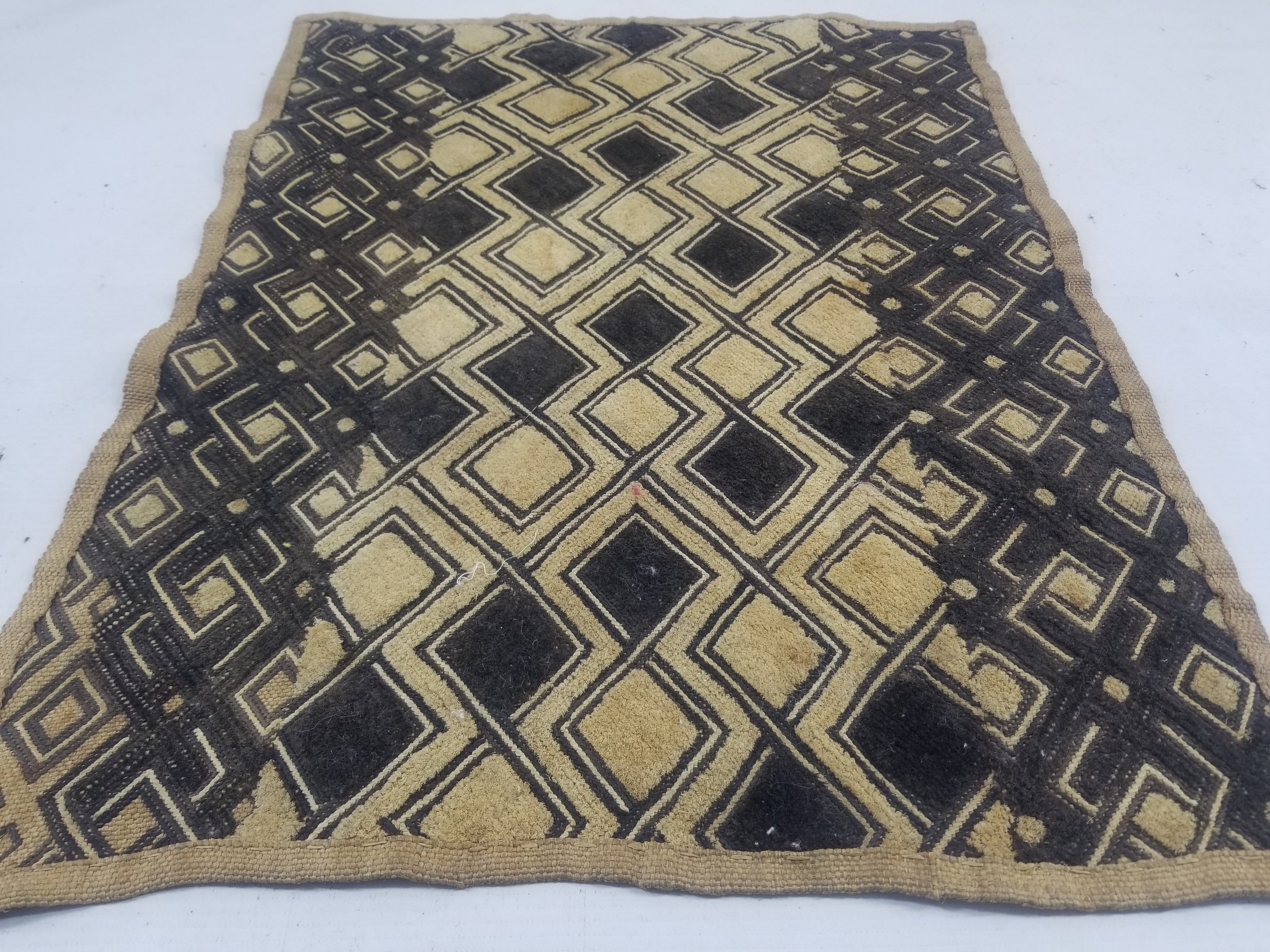 Vintage African Handwoven Kuba Cloth Raffia Textile Panel 53x41cm