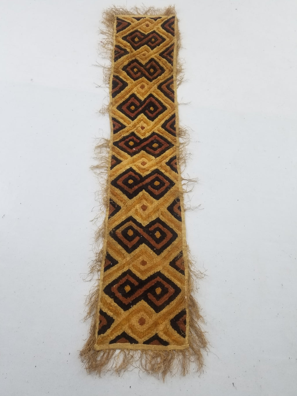Vintage African Handwoven Kuba Cloth Raffia Textile Panel 145x28cm