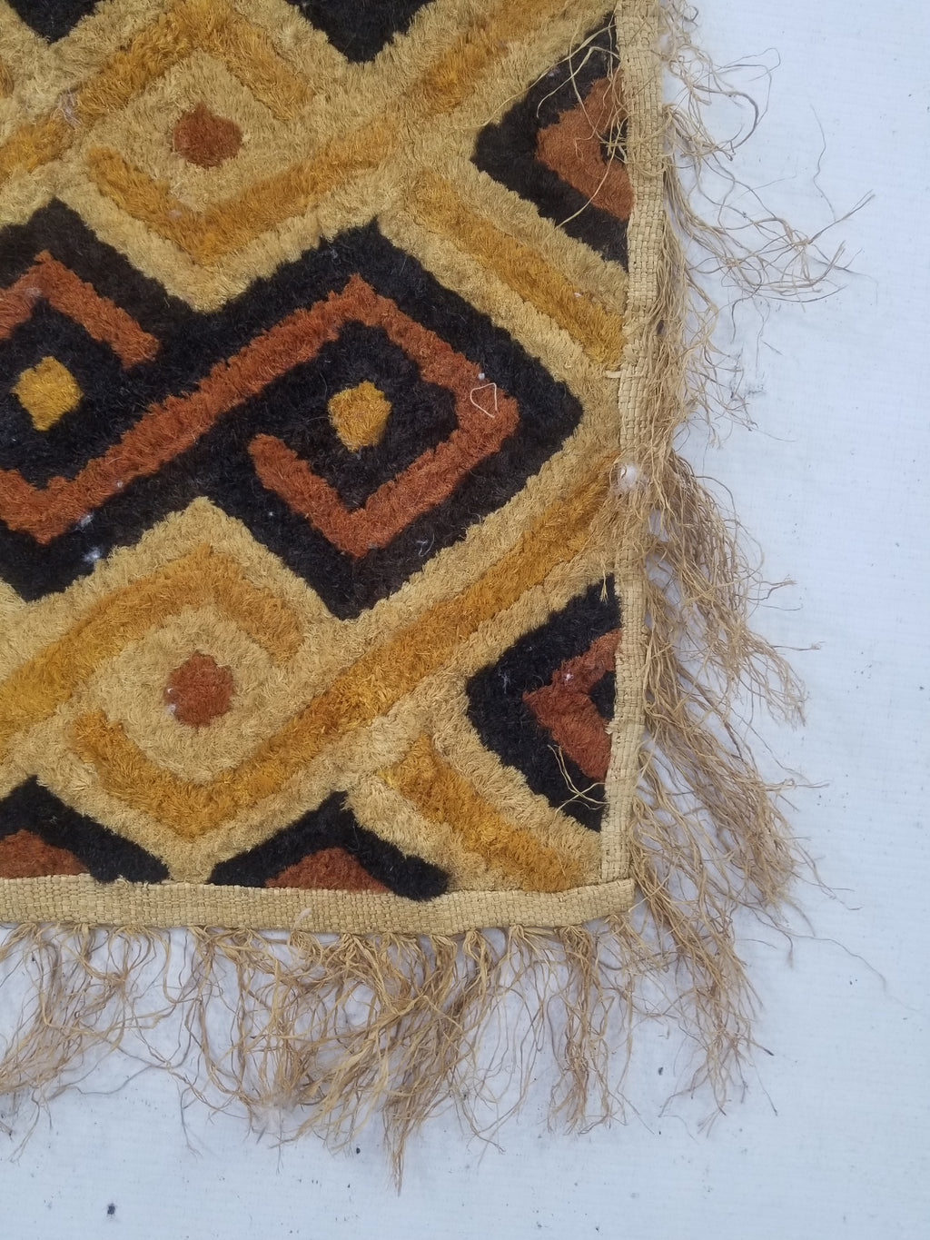 Vintage African Handwoven Kuba Cloth Raffia Textile Panel 145x28cm