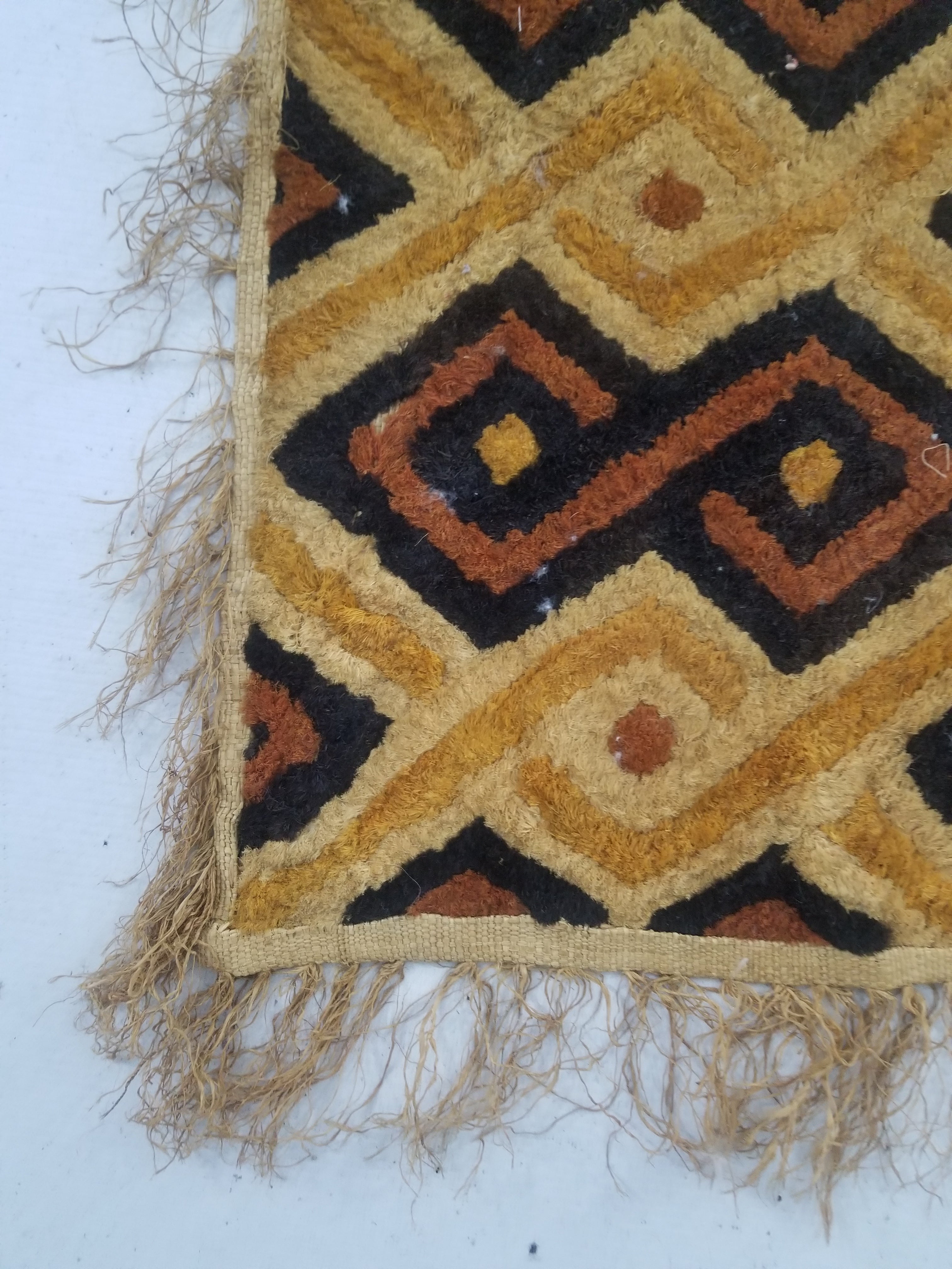 Vintage African Handwoven Kuba Cloth Raffia Textile Panel 145x28cm