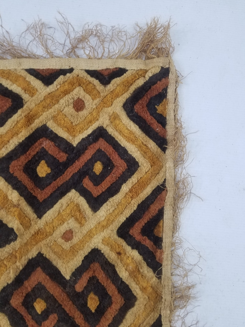 Vintage African Handwoven Kuba Cloth Raffia Textile Panel 145x28cm