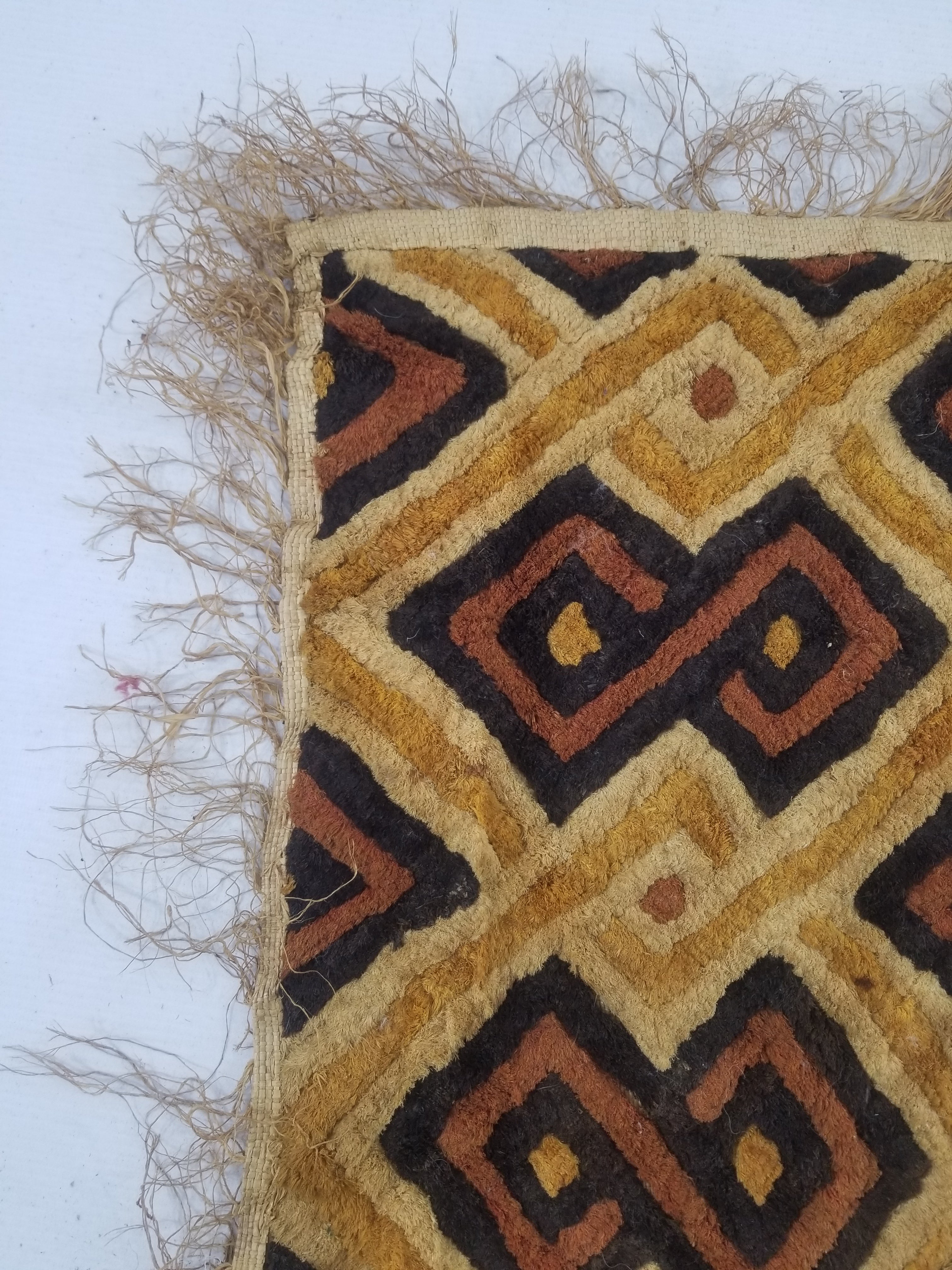 Vintage African Handwoven Kuba Cloth Raffia Textile Panel 145x28cm