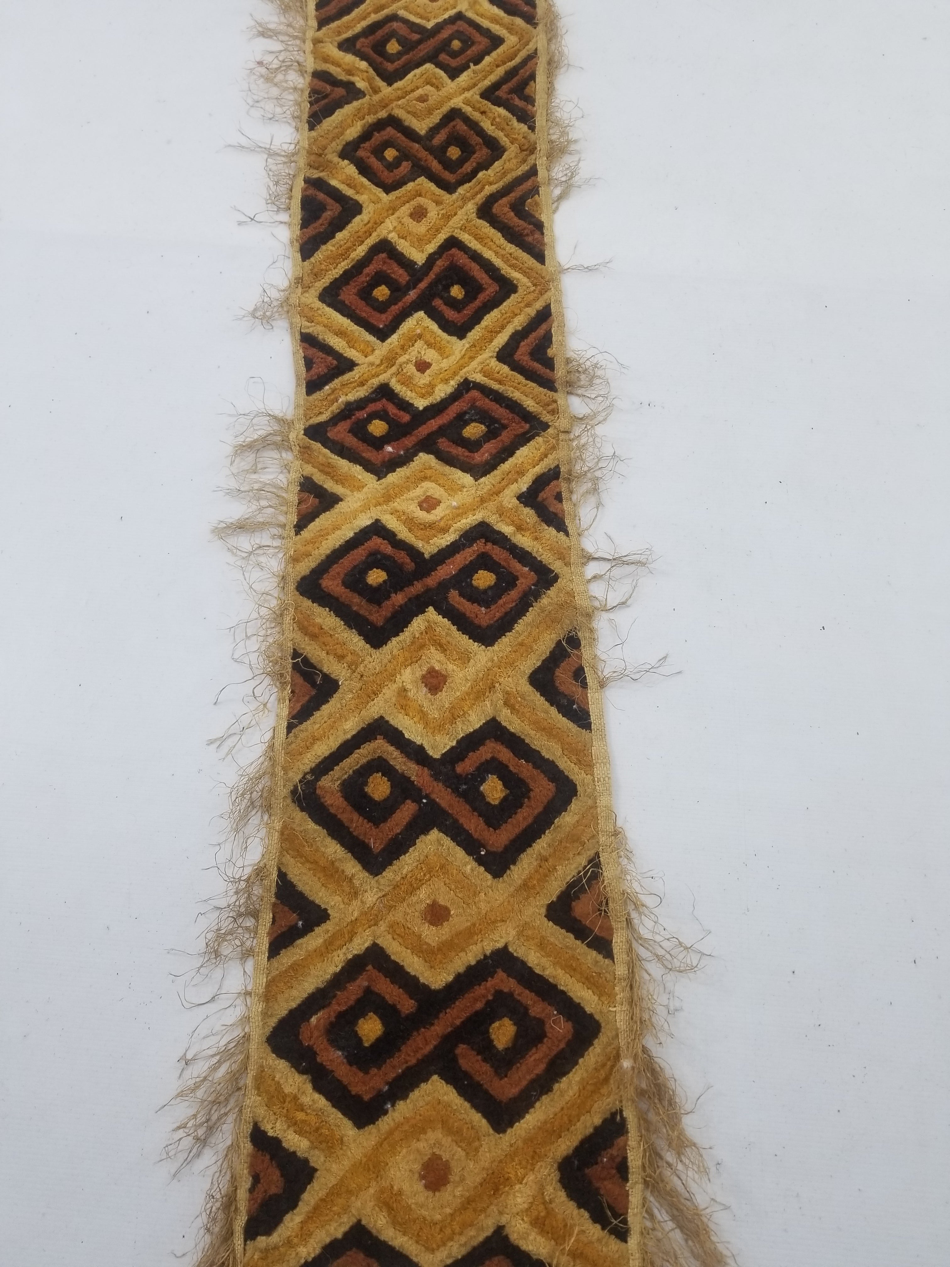 Vintage African Handwoven Kuba Cloth Raffia Textile Panel 145x28cm