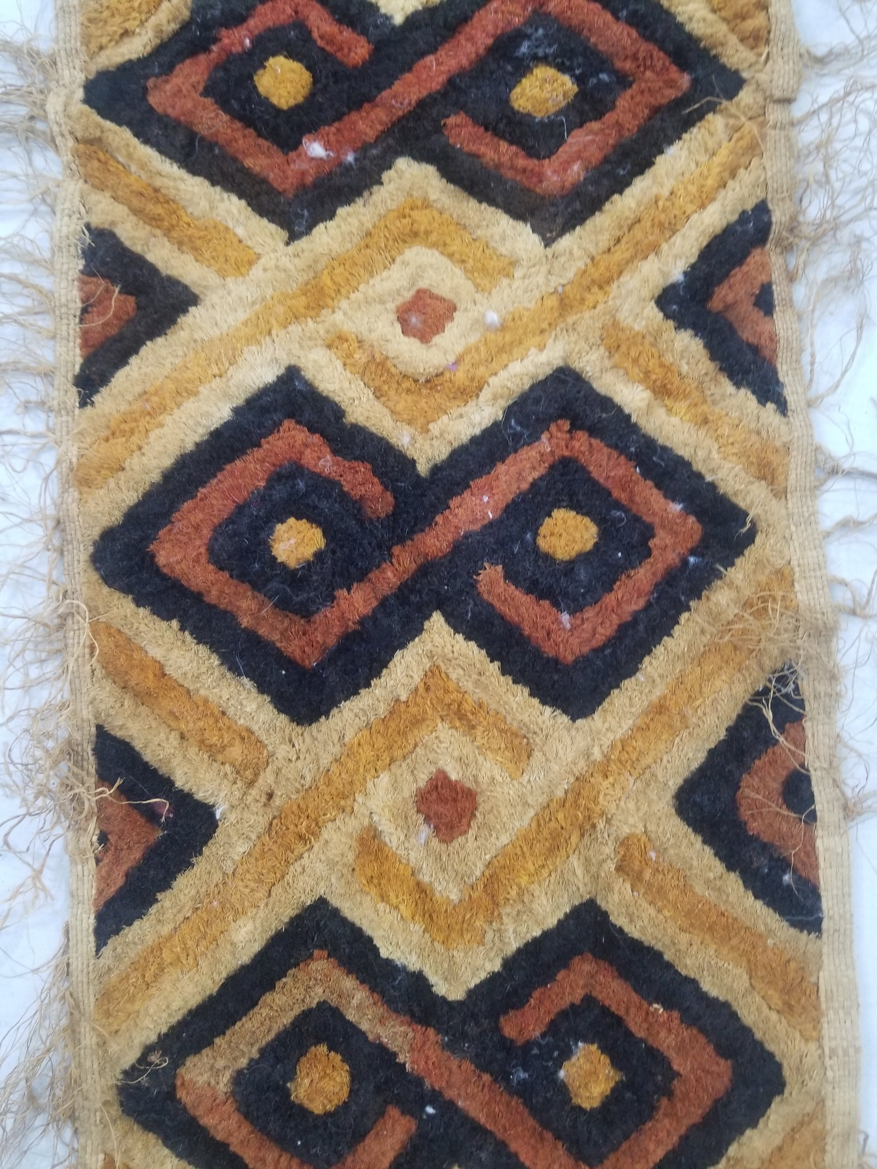 Vintage African Handwoven Kuba Cloth Raffia Textile Panel 145x28cm
