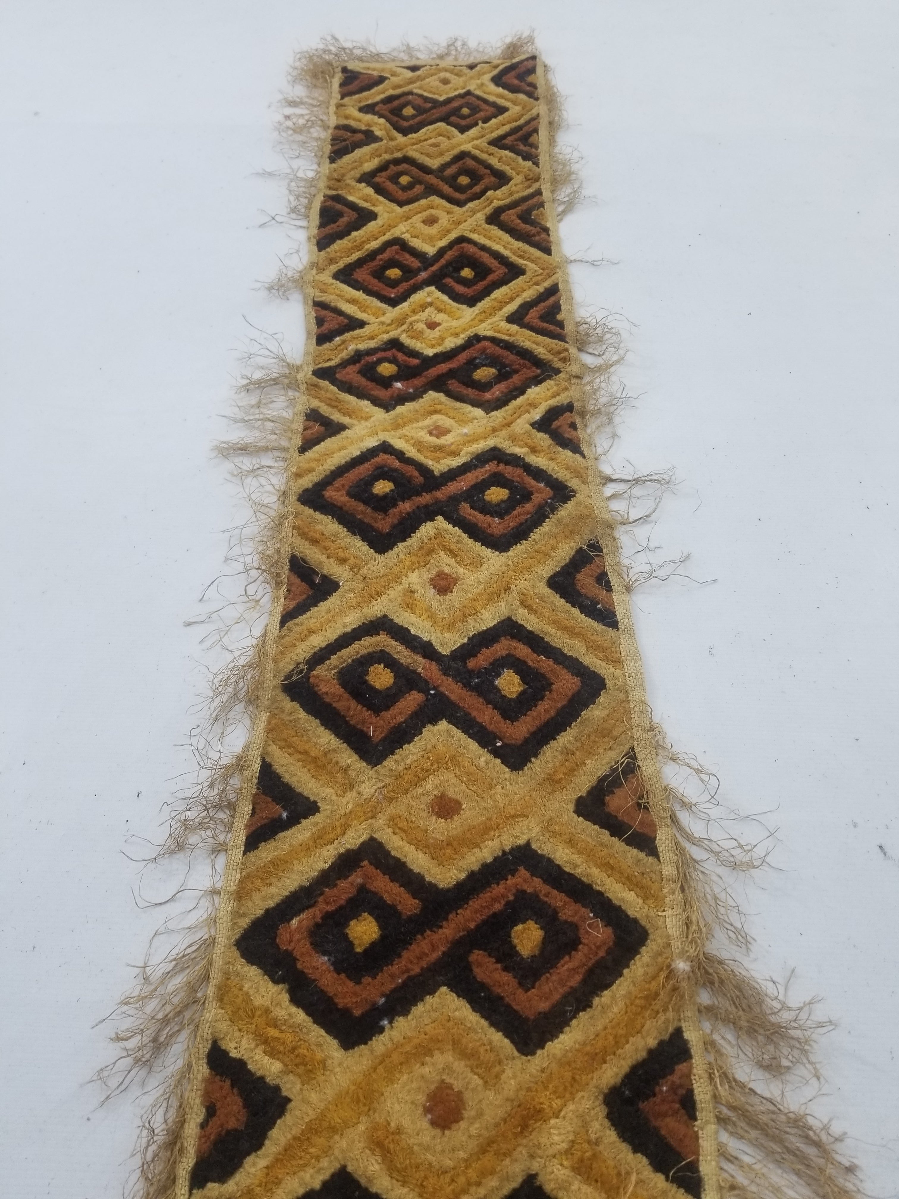 Vintage African Handwoven Kuba Cloth Raffia Textile Panel 145x28cm