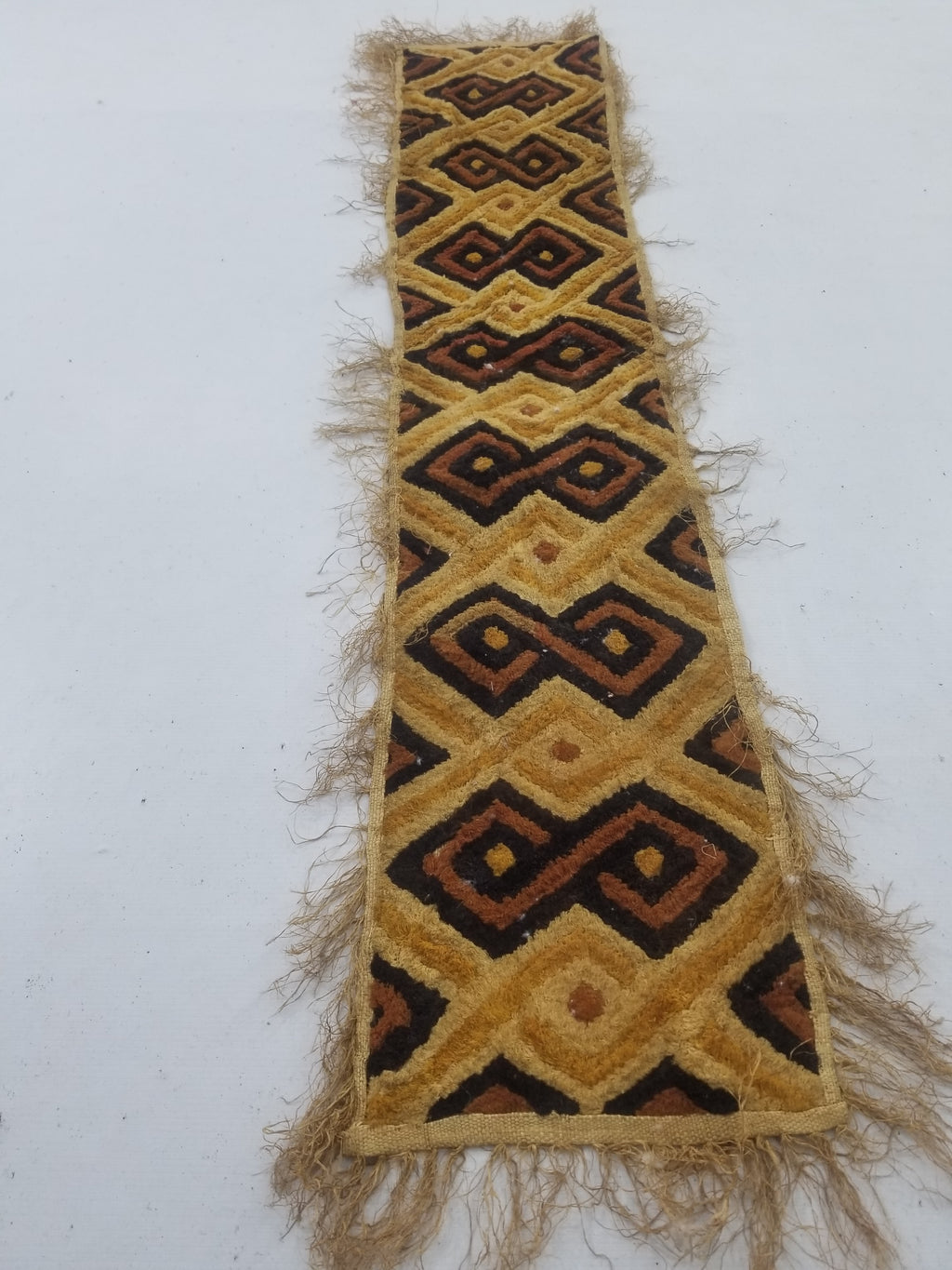 Vintage African Handwoven Kuba Cloth Raffia Textile Panel 145x28cm