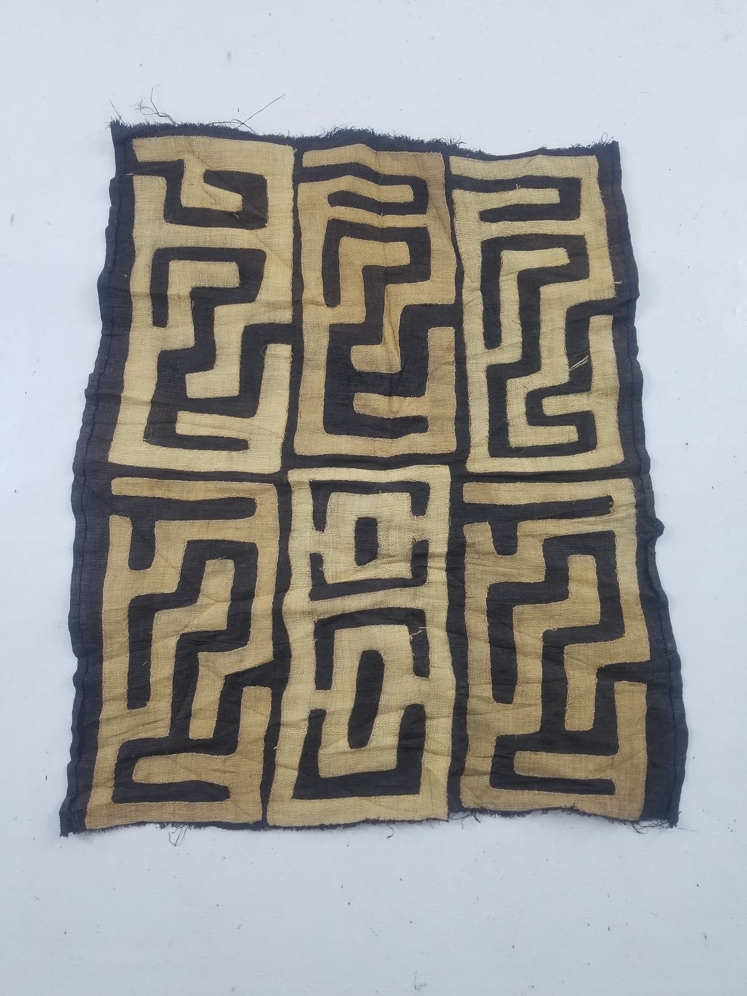 Vintage African Handwoven Kuba Cloth Raffia Textile Panel 75x62cm