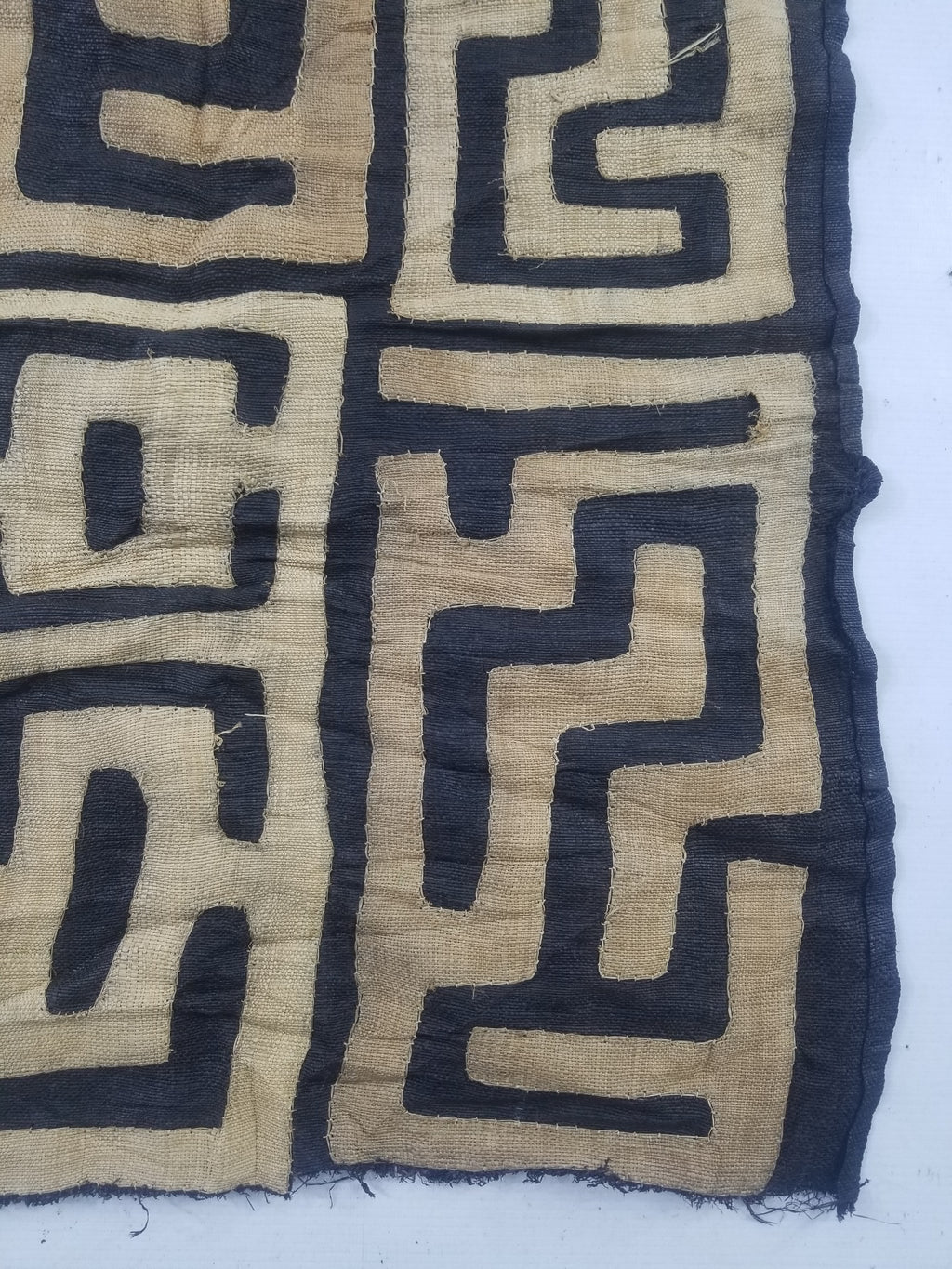 Vintage African Handwoven Kuba Cloth Raffia Textile Panel 75x62cm