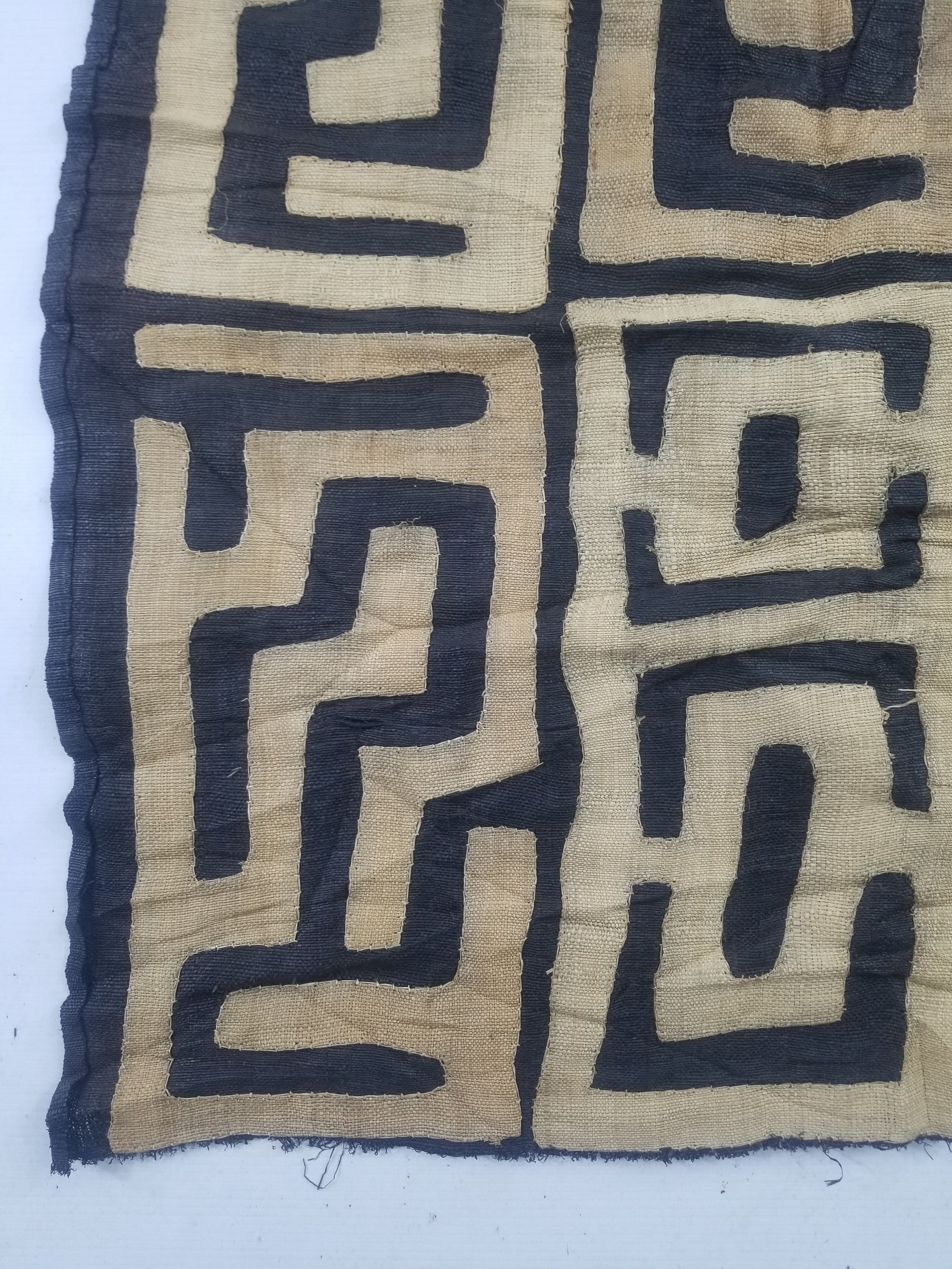 Vintage African Handwoven Kuba Cloth Raffia Textile Panel 75x62cm