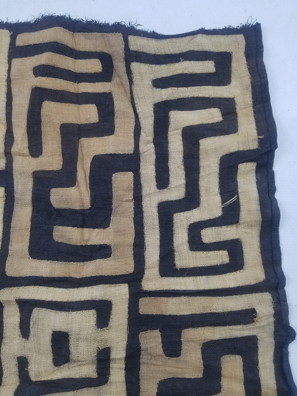 Vintage African Handwoven Kuba Cloth Raffia Textile Panel 75x62cm