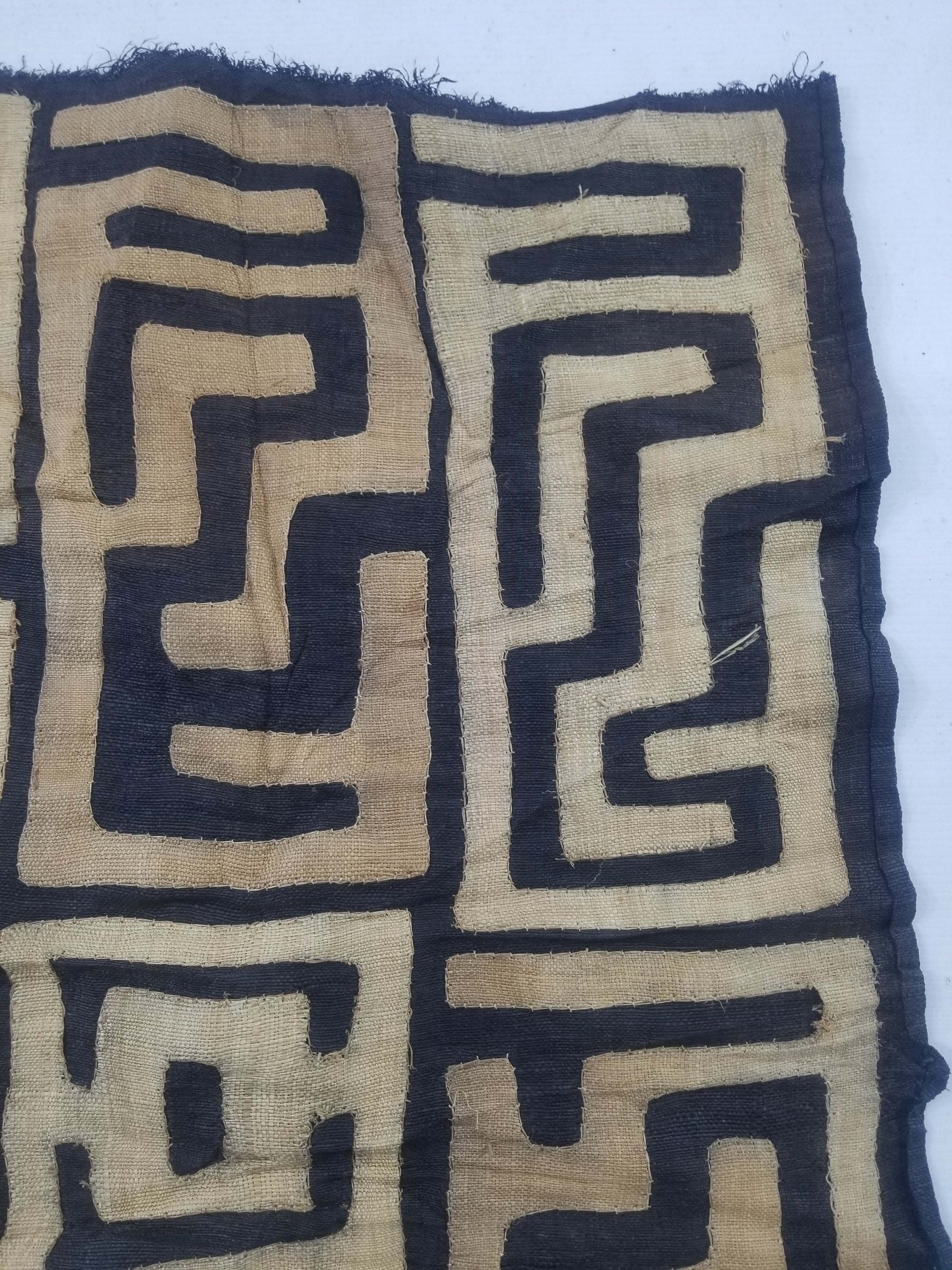 Vintage African Handwoven Kuba Cloth Raffia Textile Panel 75x62cm